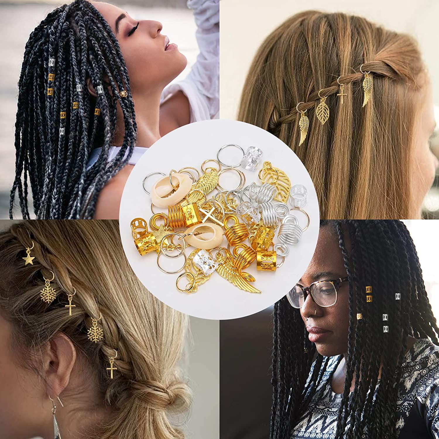 200 Pcs Dreadlock Accessories, Loc Hair Jewelry for Braids Metal Gold and Silver  Hair Charms for Women Hair Beads Rings Cuffs Decorations 200 Pcs Sliver Gold
