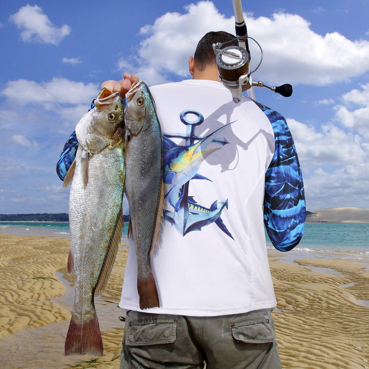Palmyth Fishing Shirt for Men Long Sleeve Sun Protection UV UPF 50+ T-Shirts  with Pocket Sailfish/Anchor X-Large