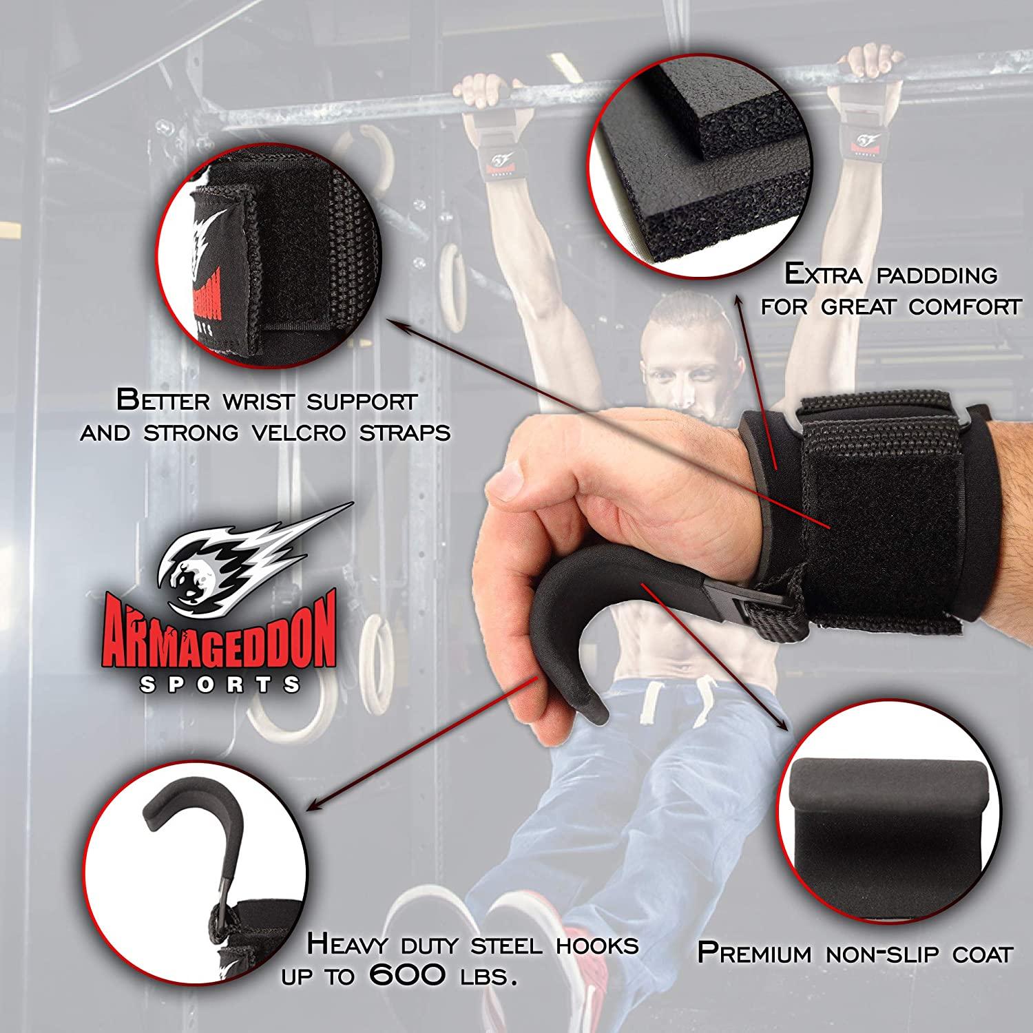Armageddon Sports Premium Weight Lifting Wrist Hooks Straps for Maximum