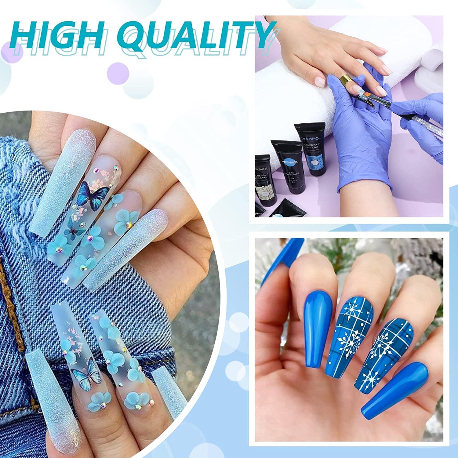 The D nails hub Vadodara - Acrylic nail extension with beautiful pink color  and falling blue color glitter with Swirsky and heavy diamond jewelry look  at-New D Nails Hub_vadodara #nails #naiartclub #longnails💅 #
