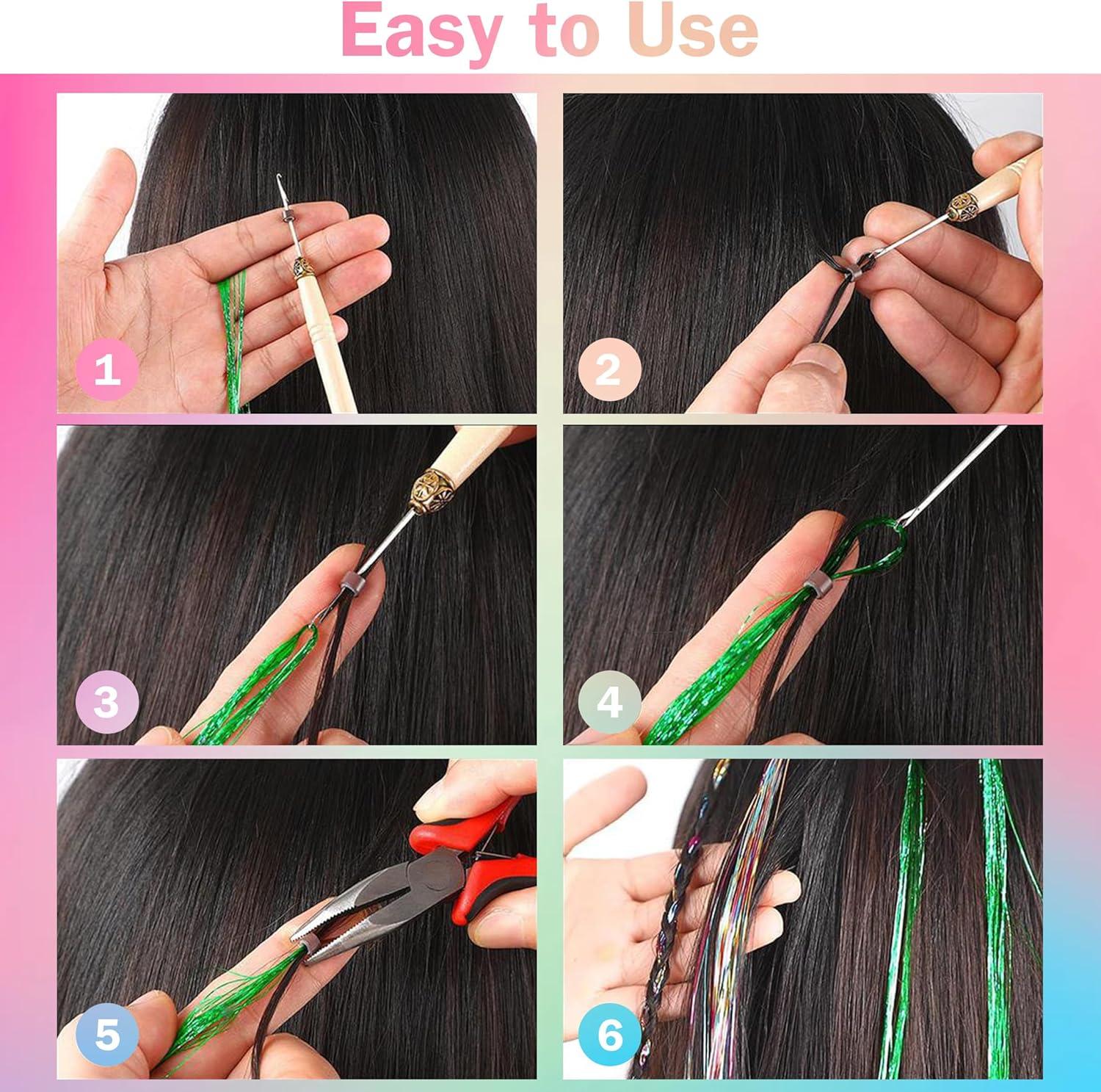 16 Colours 3200 Strands Tinsel Hair Kit Glitter Hair Tinsel