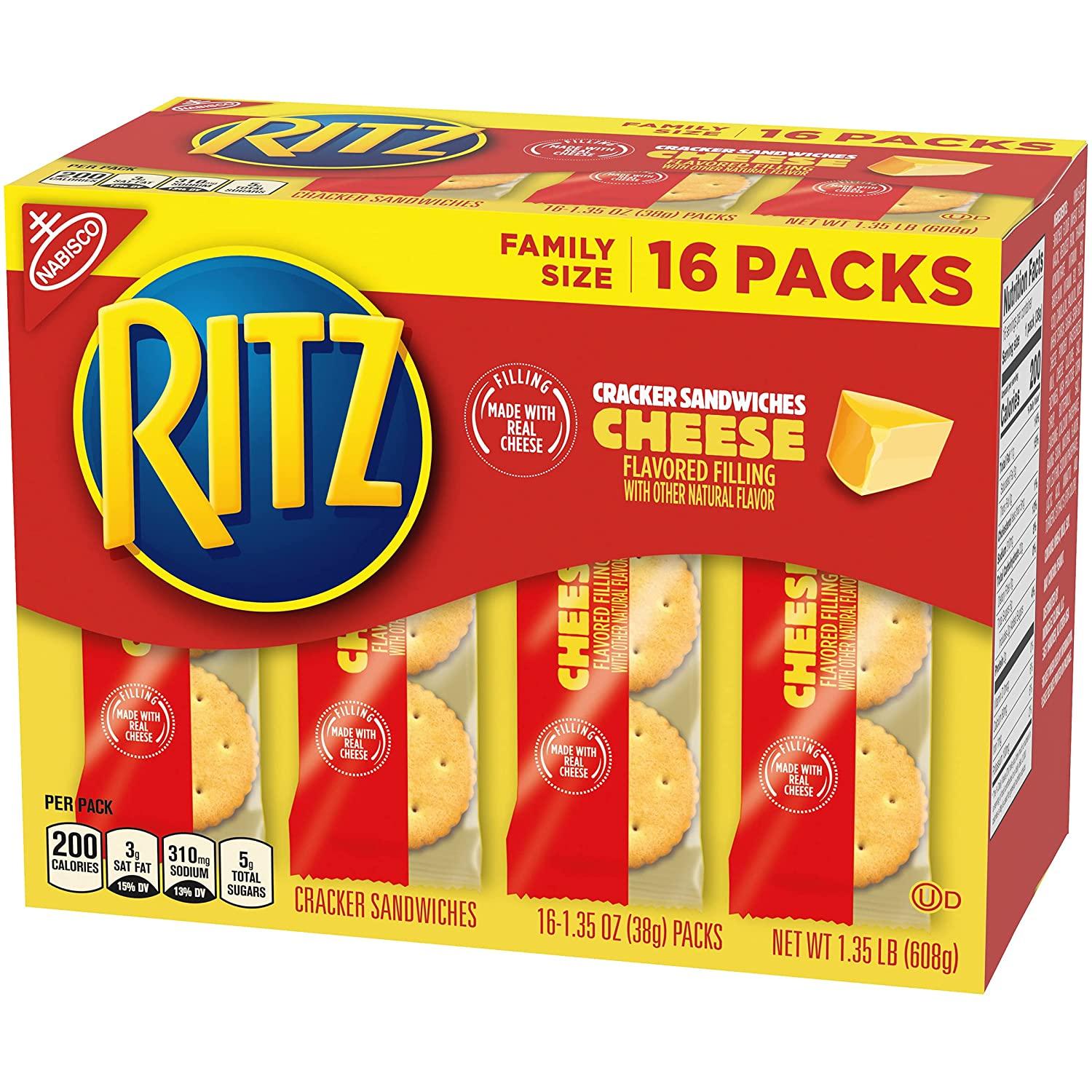RITZ Cheese Sandwich Crackers, Family Size, 16 1.35 oz Packs