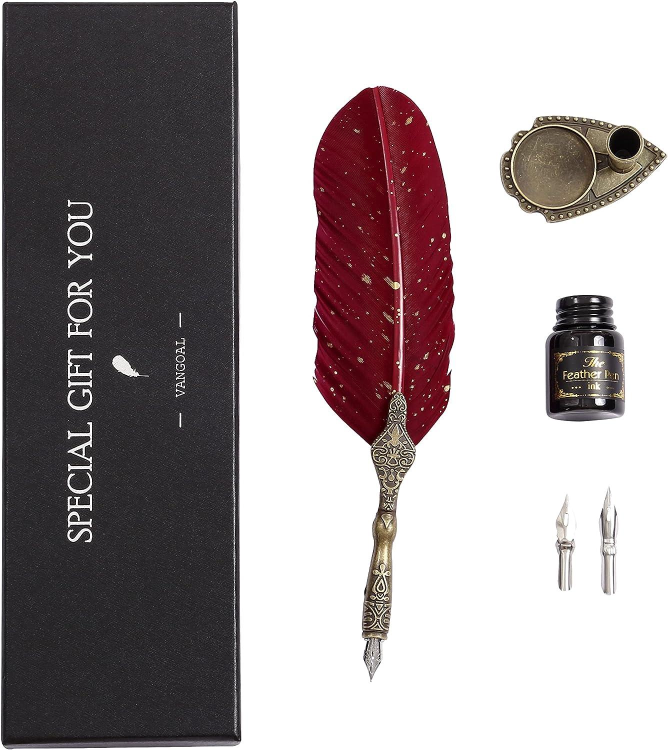 VANGOAL Feather Pen and Ink Set Glittering Quill Pen Set Antique