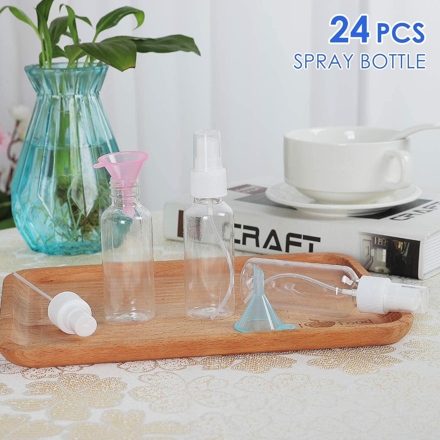 24 Pcs Spray Bottles 2oz / 55ml Clear Empty Mini Mister Spray Bottles  Refillable Container Pocket Size Sprayer Set Essential Oils Travel Cleaning  Solution Makeup Bottles with 2pcs Funnels 32pcs Labels White