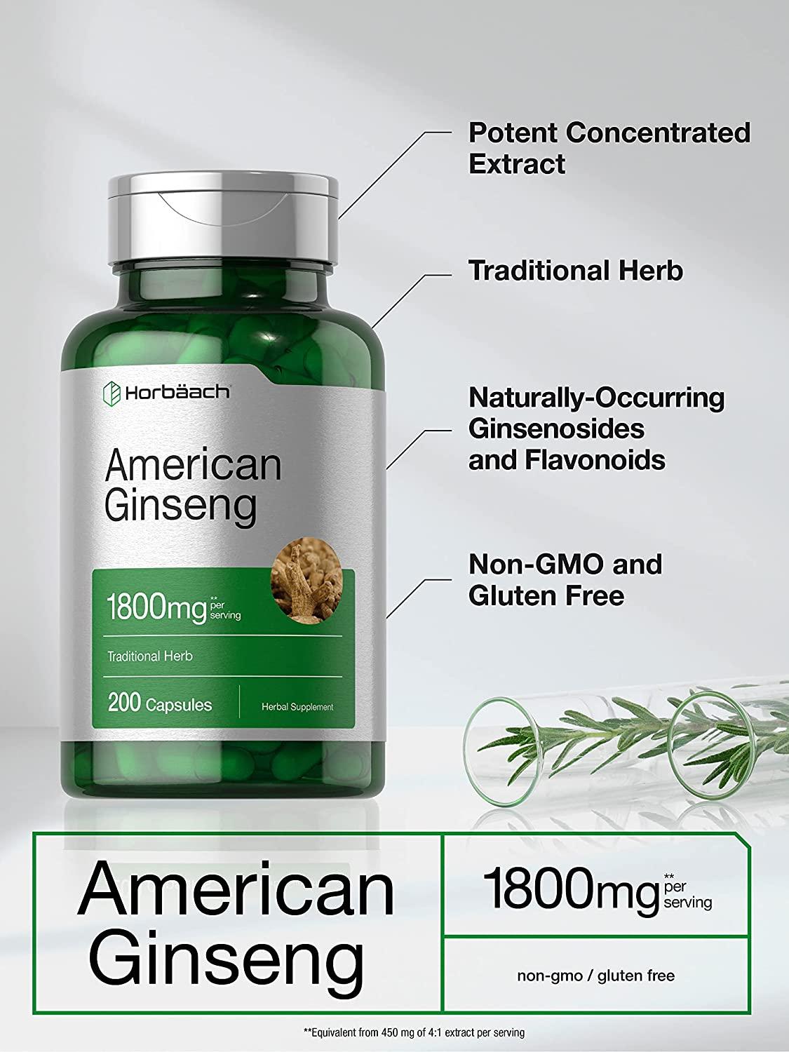 American Ginseng Capsules 1800 mg 200 Count NonGMO, Gluten Free