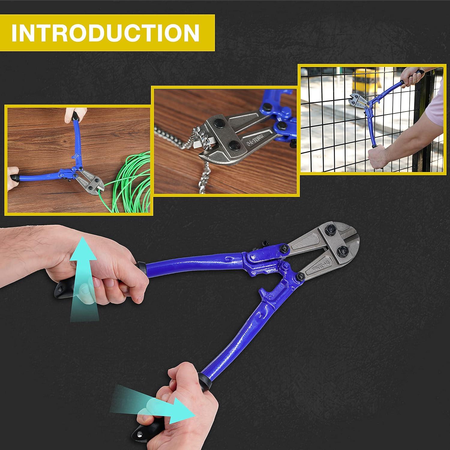 KOTTO Bolt Cutter Pliers Set Industrial Heavy Duty Soft Rubber 14" And Mini 8" Bolt Cutters 8" High Leverage Cable Cutter With Carrying Case Easily Cut Locks Barbed Wire Thick Wire