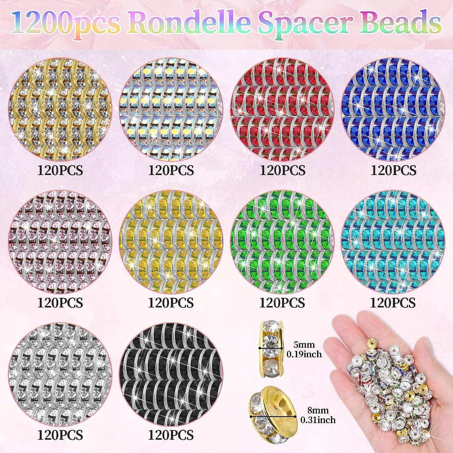 Cludoo Rondelle Spacer Beads for Jewelry Making 1200 pcs 8mm Rhinestone Spacer  Beads 10 Colors Crystal Beads Spacers for Jewellery Making Bracelet  Necklaces DIY Craft