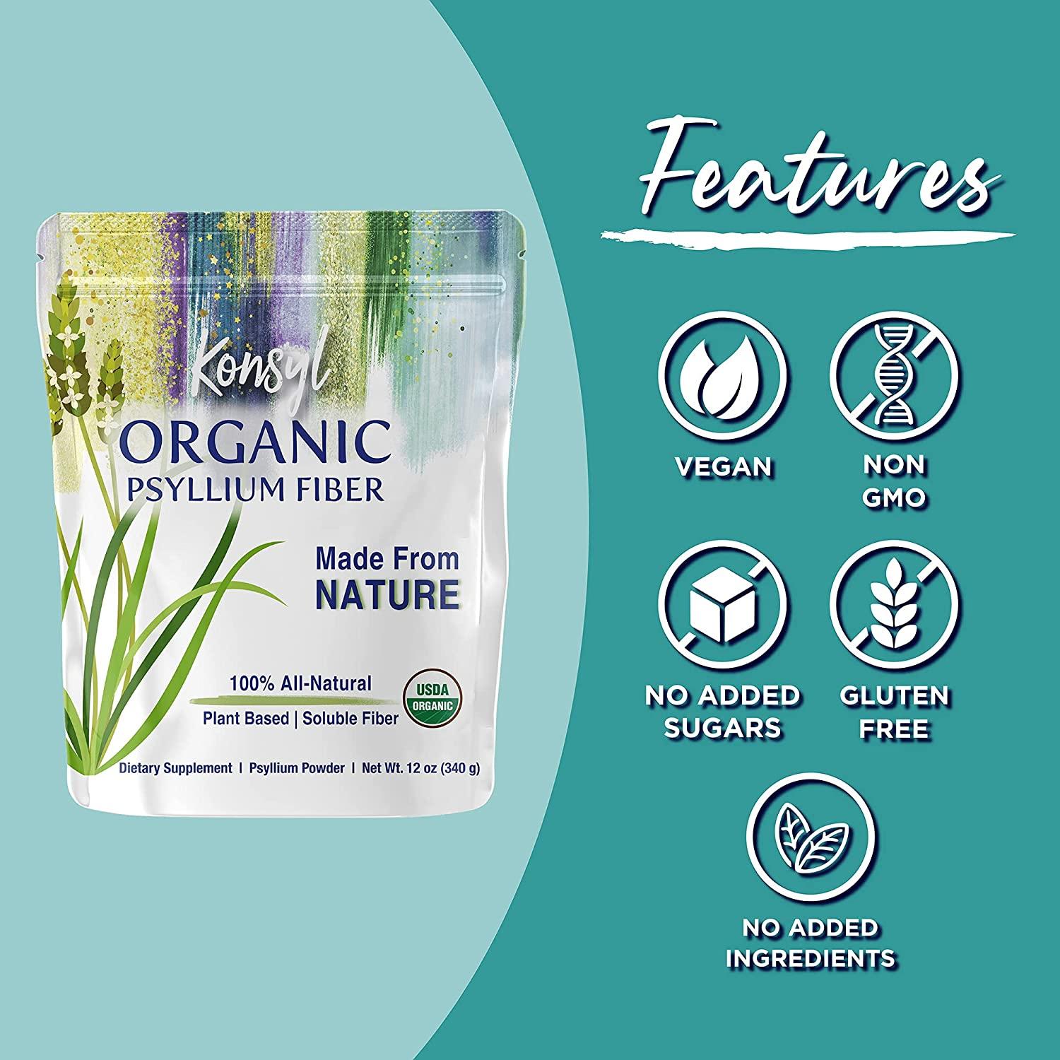 Konsyl Organic Psyllium Fiber USDA Certified Psyllium Husk Daily