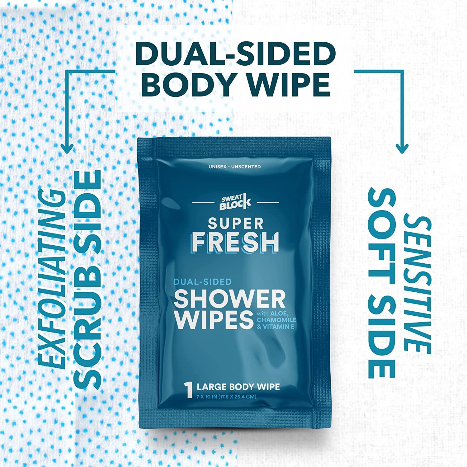 Super Fresh FunkBlock Shower Wipes - Large Hygiene Body Wipes for