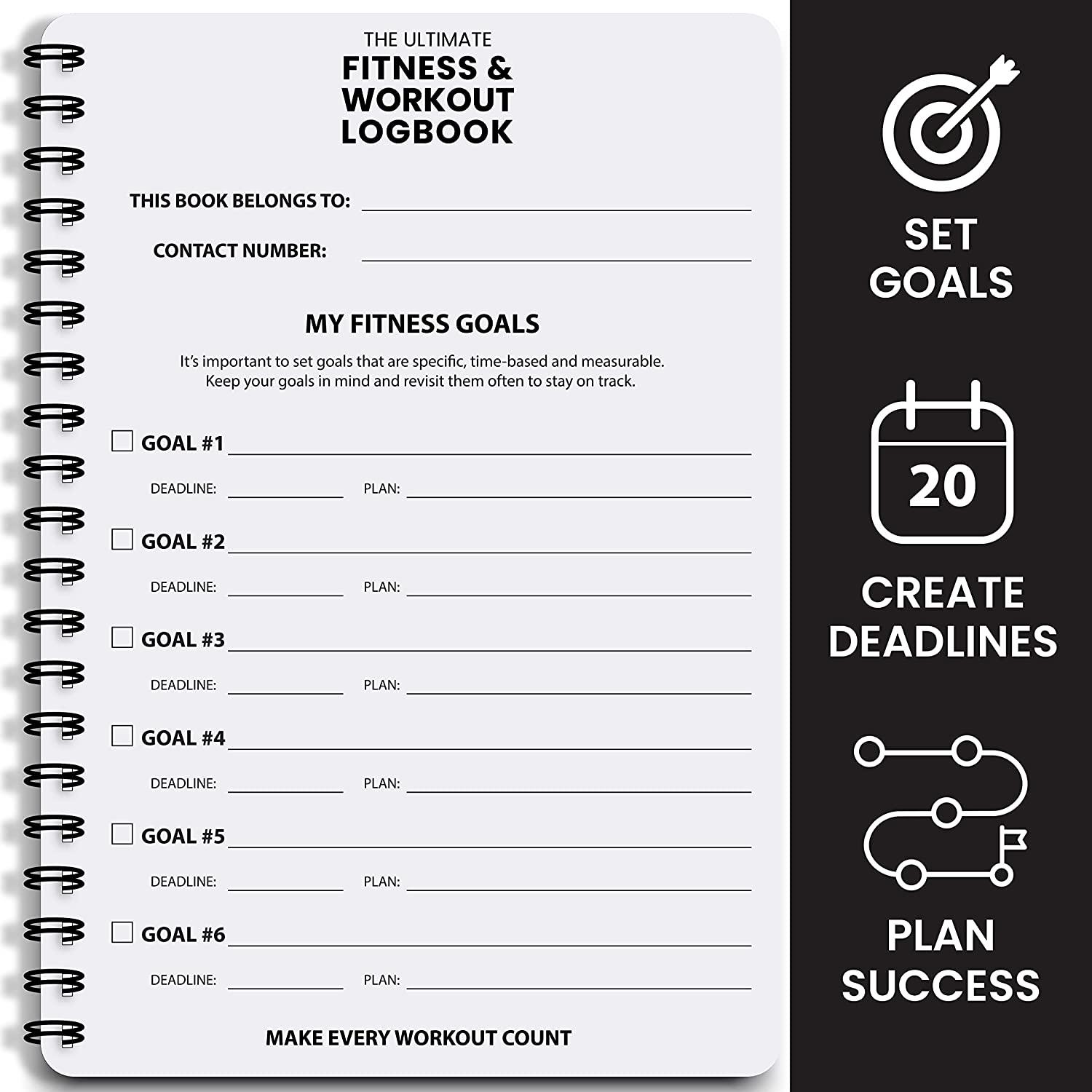 Ultimate Fitness Journal Gym Workout Log Book 6 x 8 Inches Track 100 Workouts for Men and
