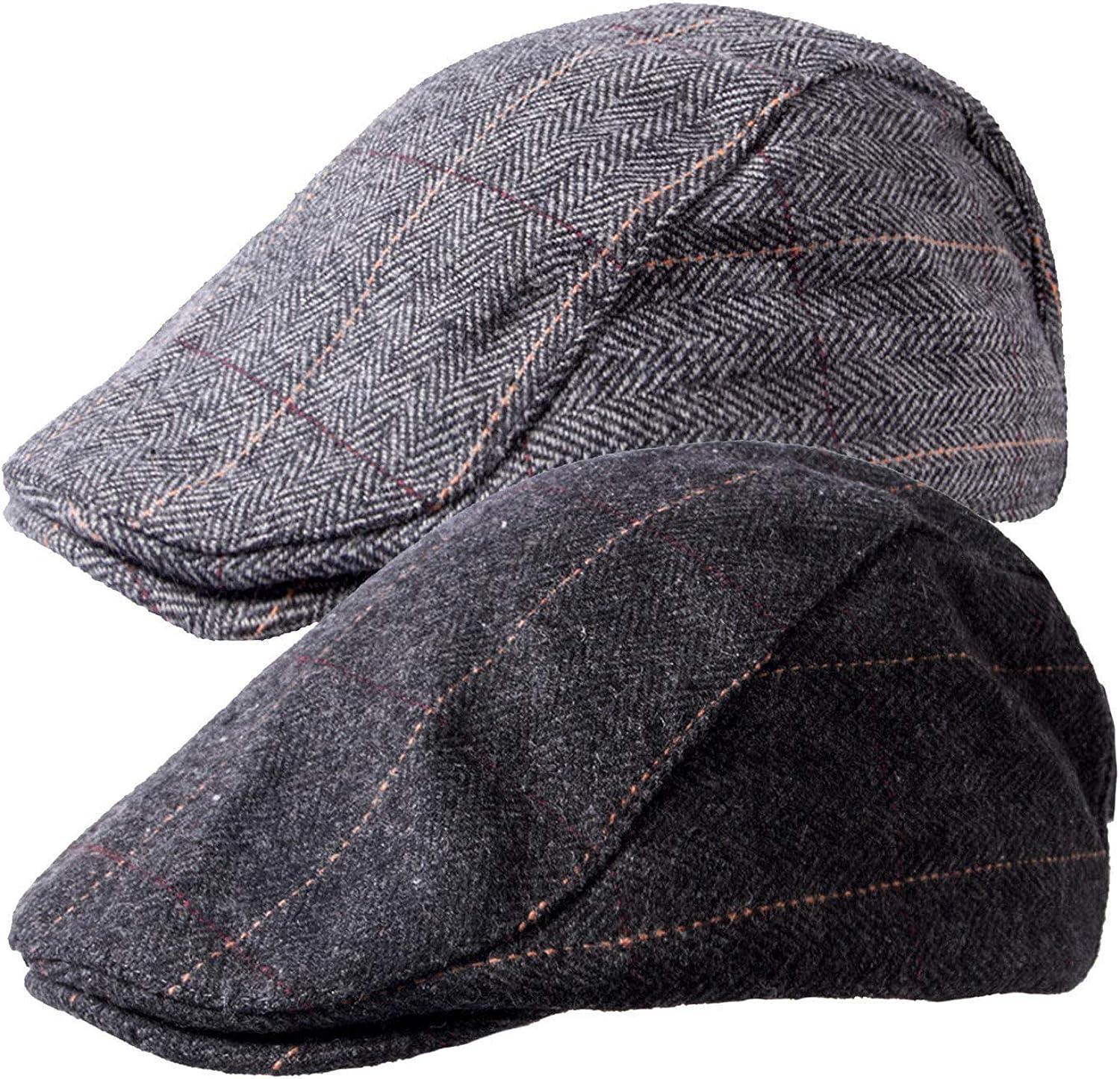 2 Pack Newsboy Hats for Men Classic 8 Panel Wool Blend Ivy Hat