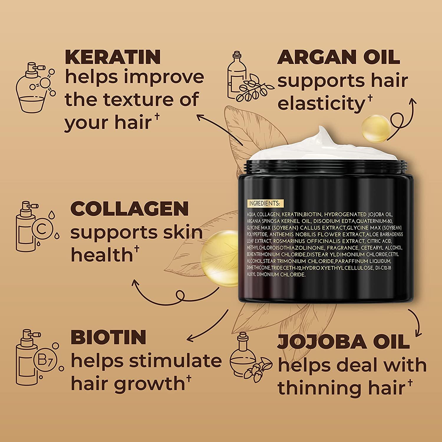 Collagen Biotin Argan Oil Hair Mask for Dry, Damaged Hair Repair