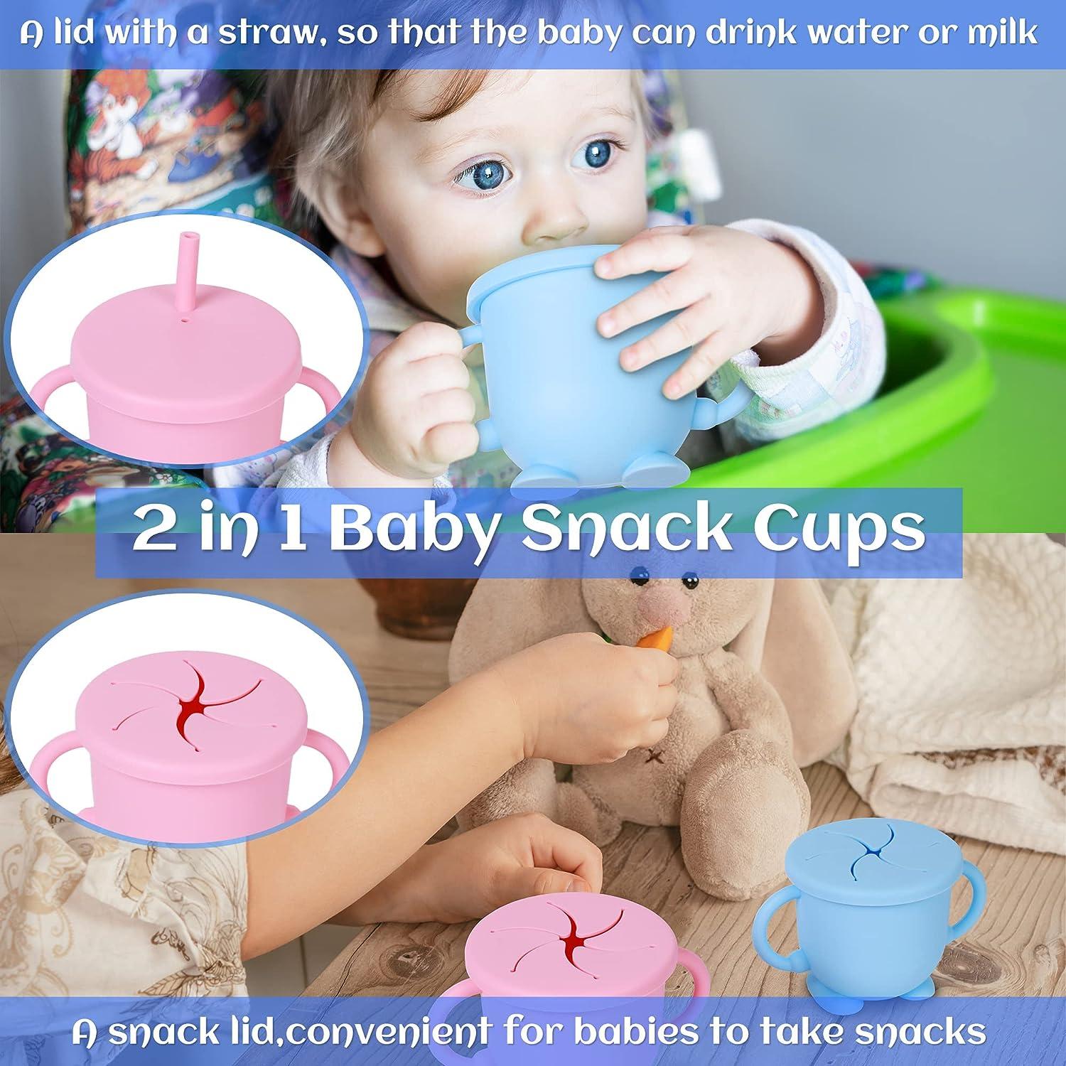 Baby Silicone Straw Cup Toddler Sippy Cup with Straw & Snack Lid non Spill  Training Cup for Toddler and Kids