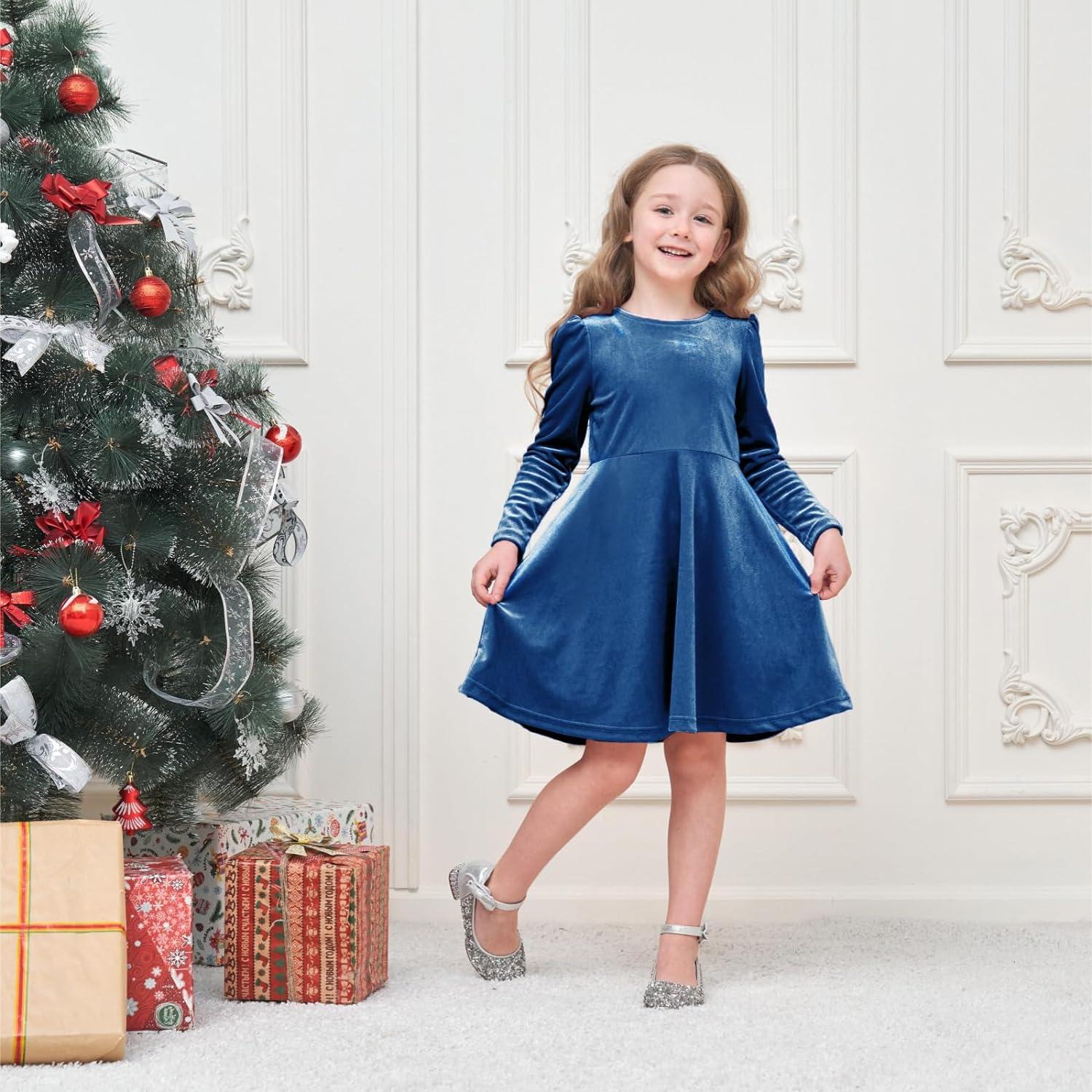 sachin and babi light blue dress Miipat Baby Girls Velvet Dress | Toddler Girl Long Sleeve Fall Winter Dress  5-6 Years Blue | Buy Now with Express International Delivery