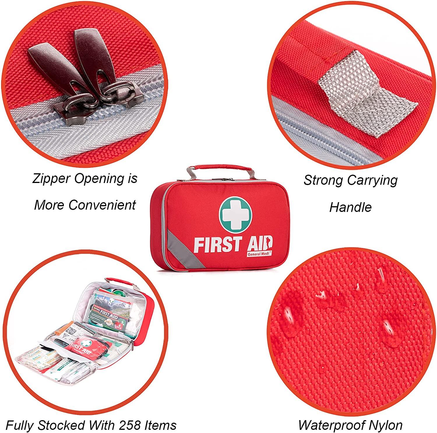 2in1 First Aid Kit (215 Piece) + Bonus 43 Piece Mini First Aid Kit Includes Eyewash, Ice(Cold