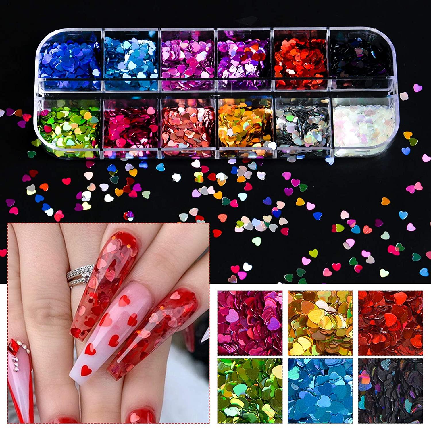 Red Heart Nail Glitter Sequins Valentine's Day Decoration Shiny Love Heart  Flakes Gel Polish Paillette Manicure