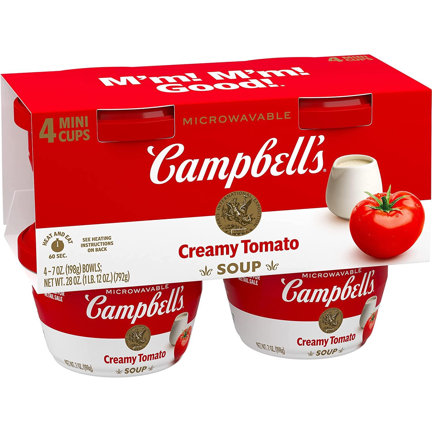 Campbell's Creamy Tomato Soup, 7 Ounce Microwavable Bowl (Pack Of 4)