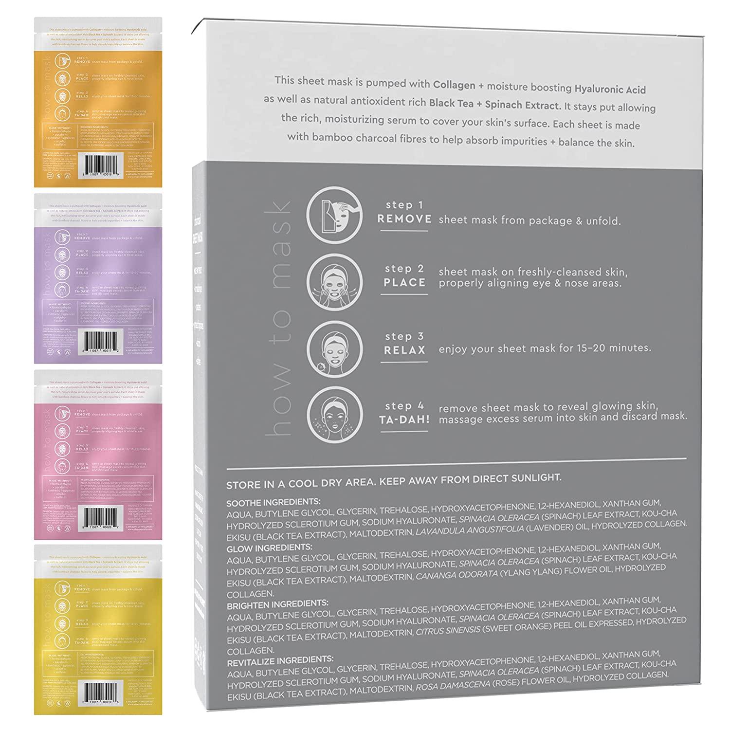 Facial Mask (8 Sheet Masks) Collagen & Hyaluronic Acid Facial Masks Skincare Set for Glowing