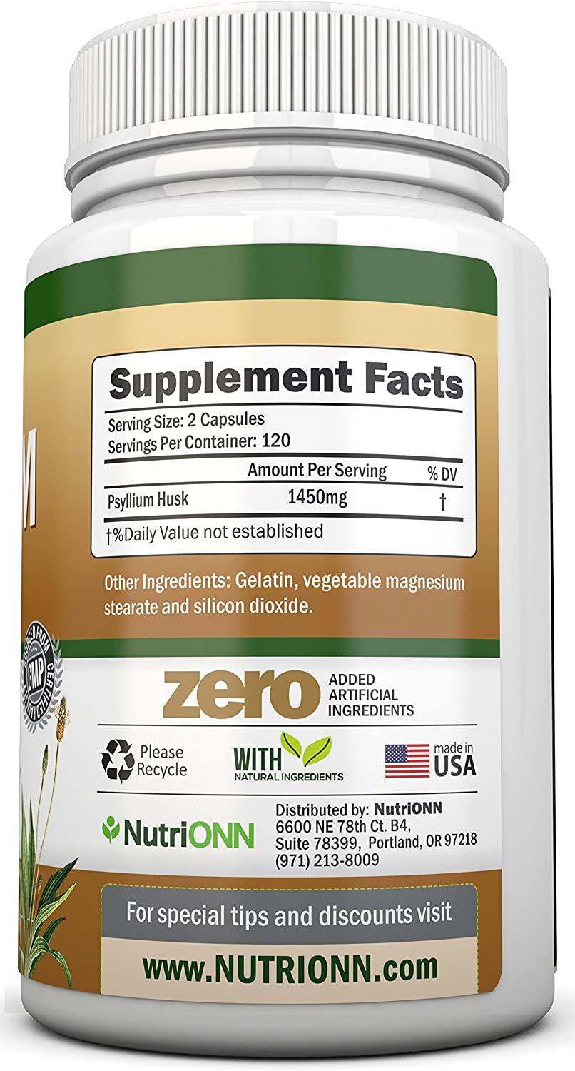 PSYLLIUM Husk Capsules 1450mg Per Serving 240 Capsules Premium