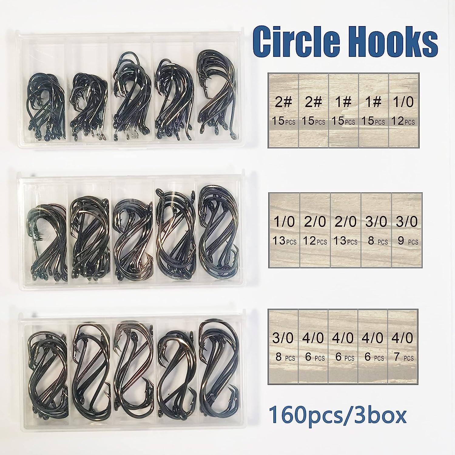 Afmivs Circle Hooks Saltwater Fishing Hooks, 160pcs/Box Circle Hooks for Catfish  Hooks Octopus Hook, Fish Hooks Catfishing Tackle 6sizes #2#1 1/0 2/0 3/0  4/0 High Carbon Steel W/Portable Plastic Box