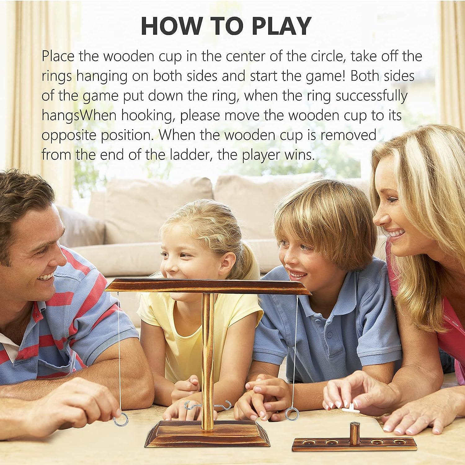 Handmade Wood Ring Toss Game Set with Shot Ladder Bundle Fun Outdoor