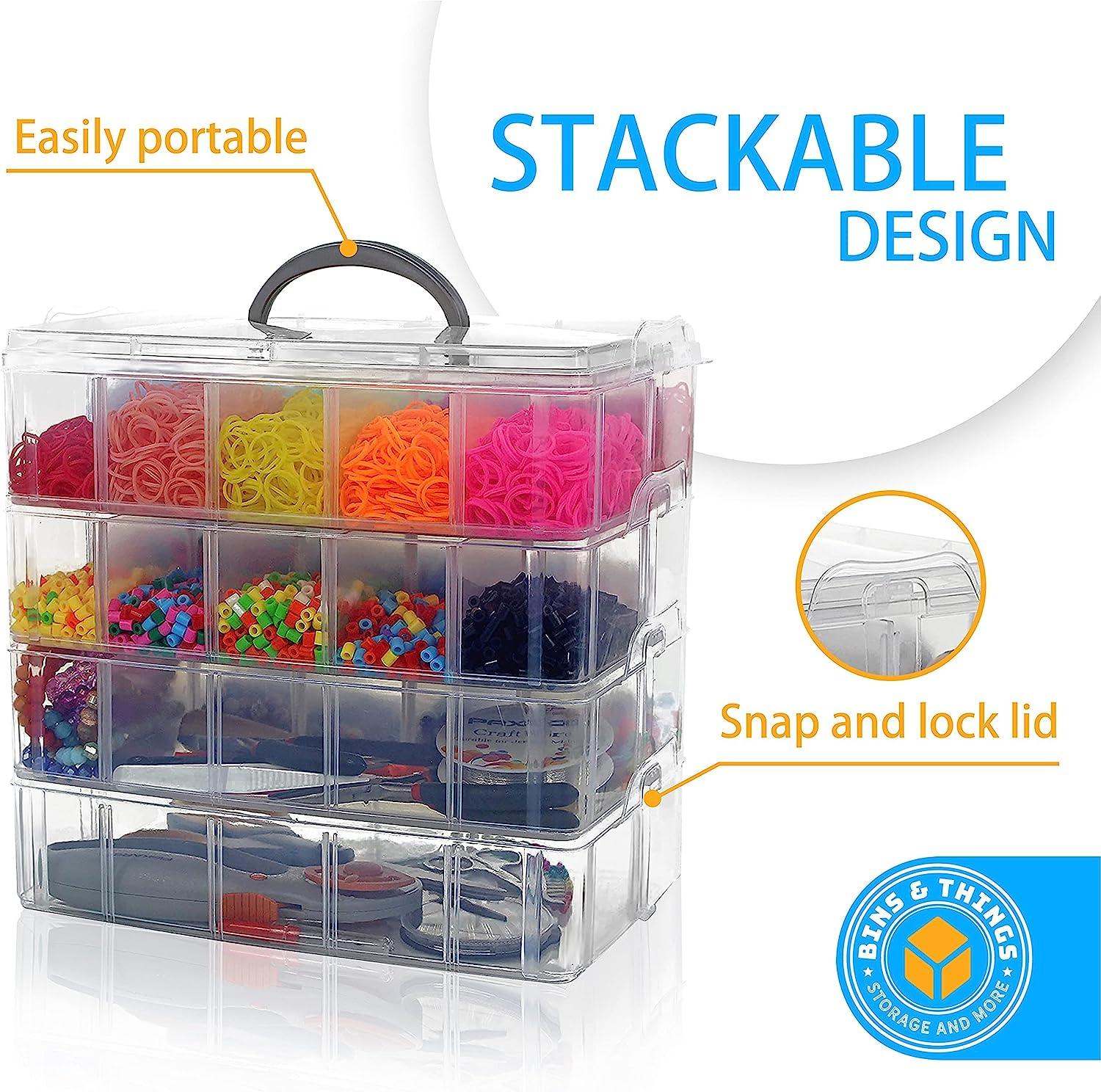 Bins & Things Stackable Storage Container with Clear, 4 -Tier 40 Comprt  Large - Craft Storage / Craft Organizers and Storage - Bead Organizer Box /  Art Supply Organizer - Ribbon Organizer and Sewing Box 4-Tier, 40 Comprt