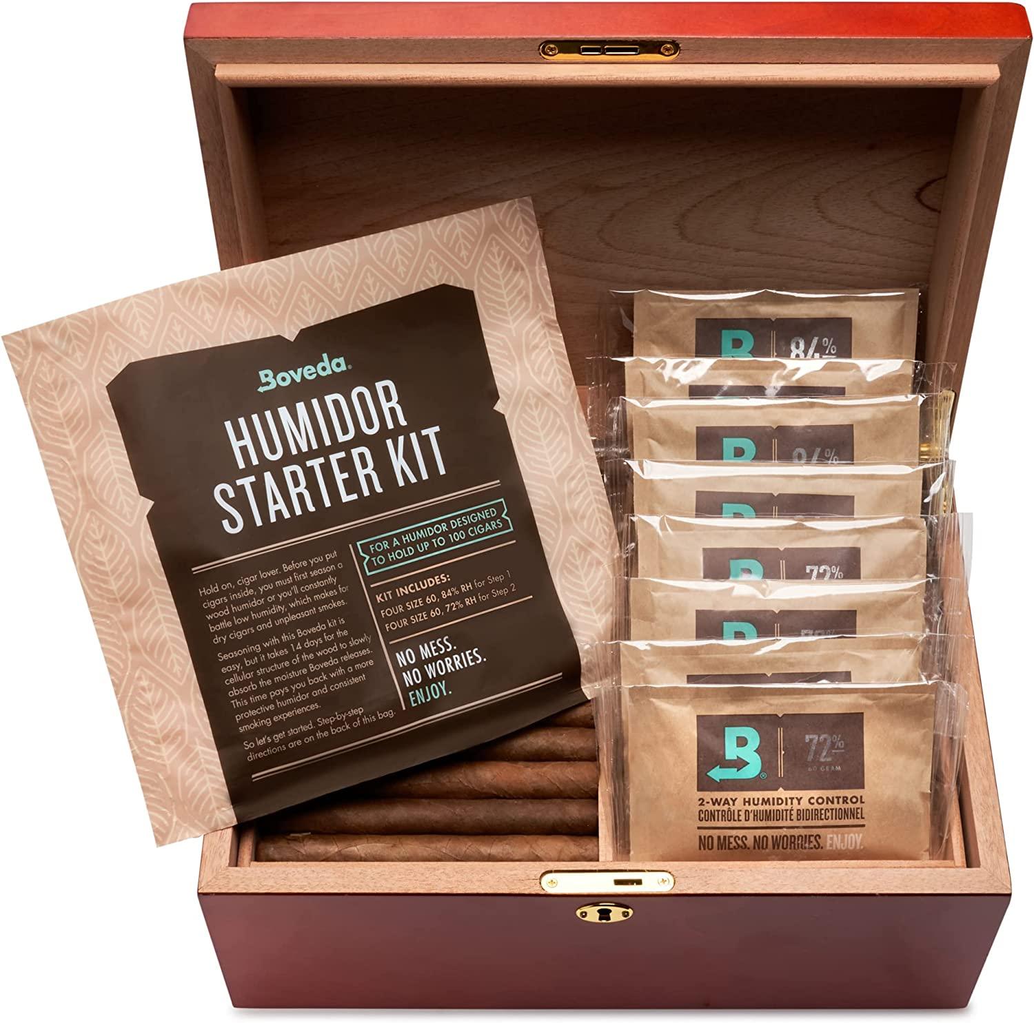 Boveda Humidor Starter Kit Bundle Season a Wood Humidor Plus Maintain
