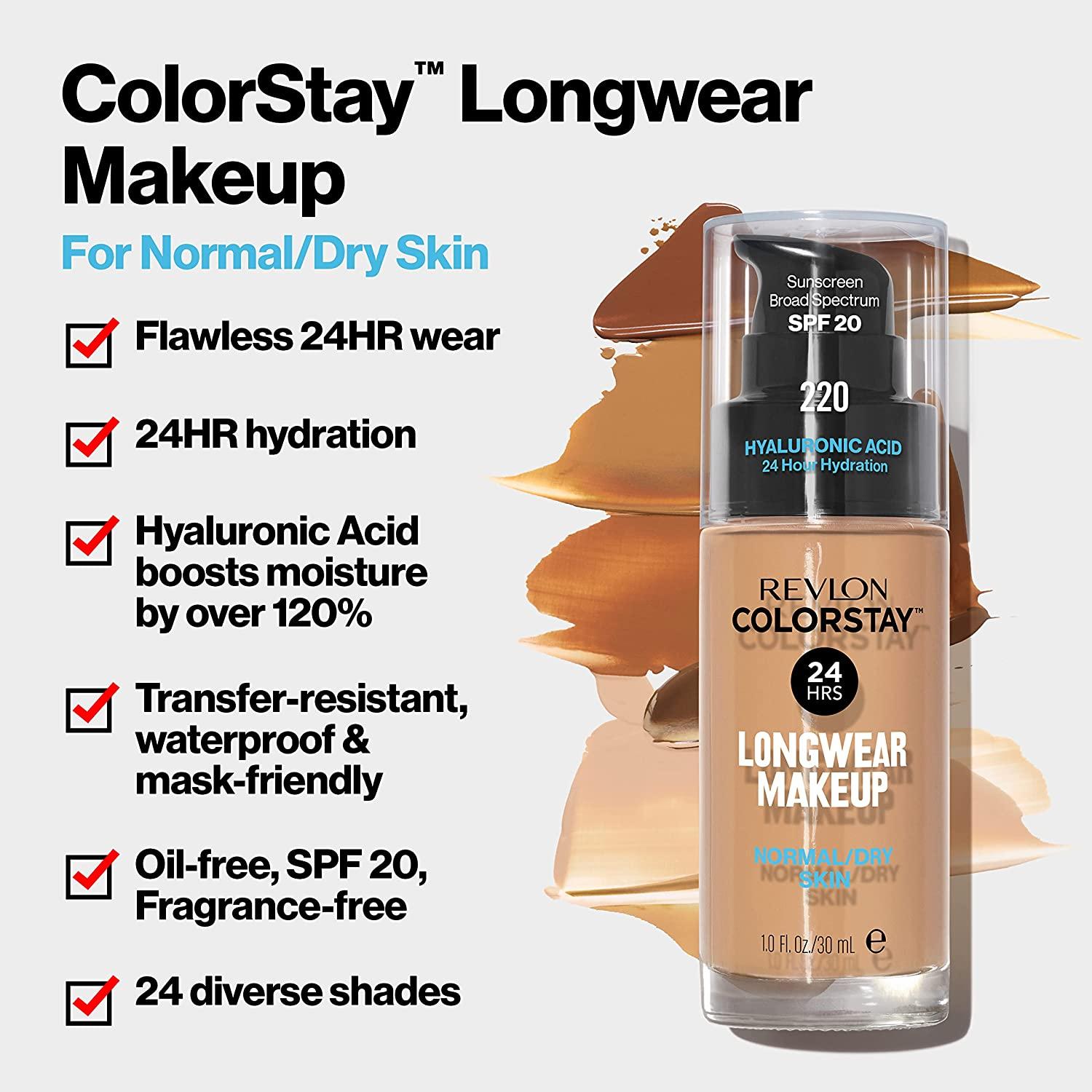 Liquid Foundation by Revlon, ColorStay Face Makeup for Normal and Dry Skin,  SPF 20, Longwear Medium-Full Coverage with Matte Finish, Oil Free, 240  Medium Beige,  Oz
