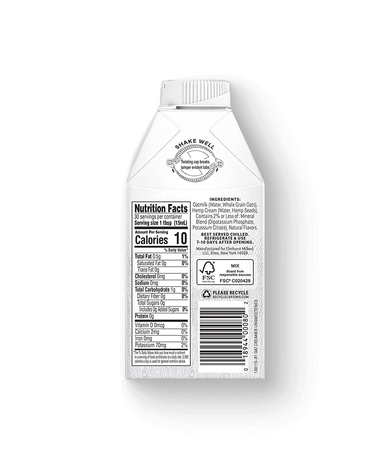 Elmhurst 1925 Unsweetened Oat Creamer 16oz (Pack of 6) PlantBased & Vegan
