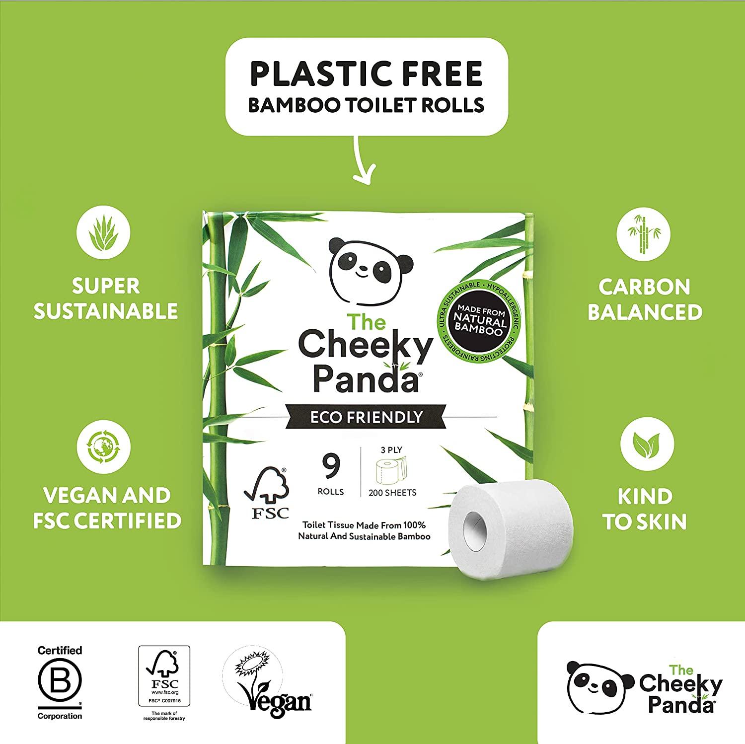 The Cheeky Panda Bamboo Toilet Tissue Paper Pack of 9 Rolls (3-Ply 200  Sheets) Hypoallergenic Plastic-Free Eco-Friendly Super Soft Strong  Sustainable 9 Count (Pack of 1)