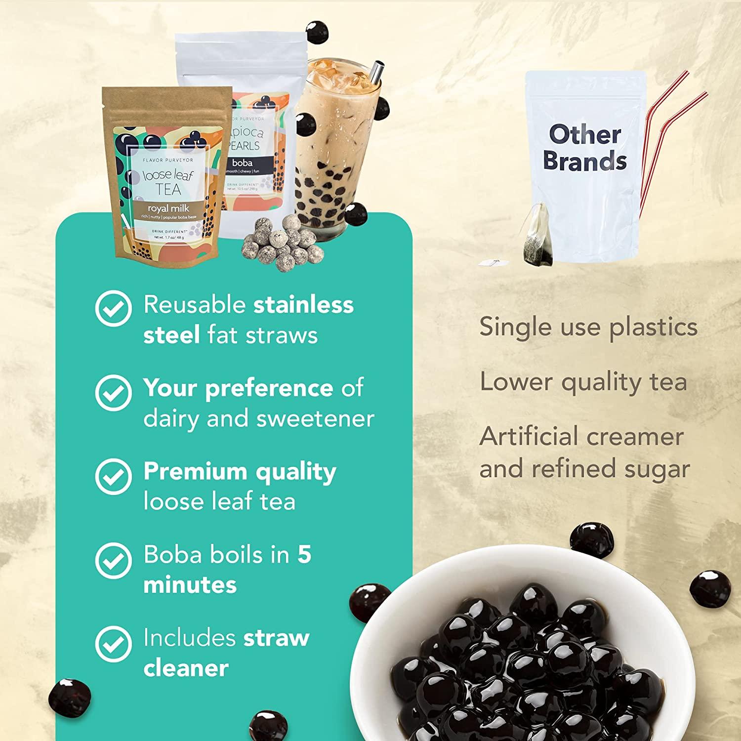 Flavor Purveyor Bubble Tea Kit Easy DIY Boba Tea with Tapioca Pearls, Loose Tea Leaves, Straws