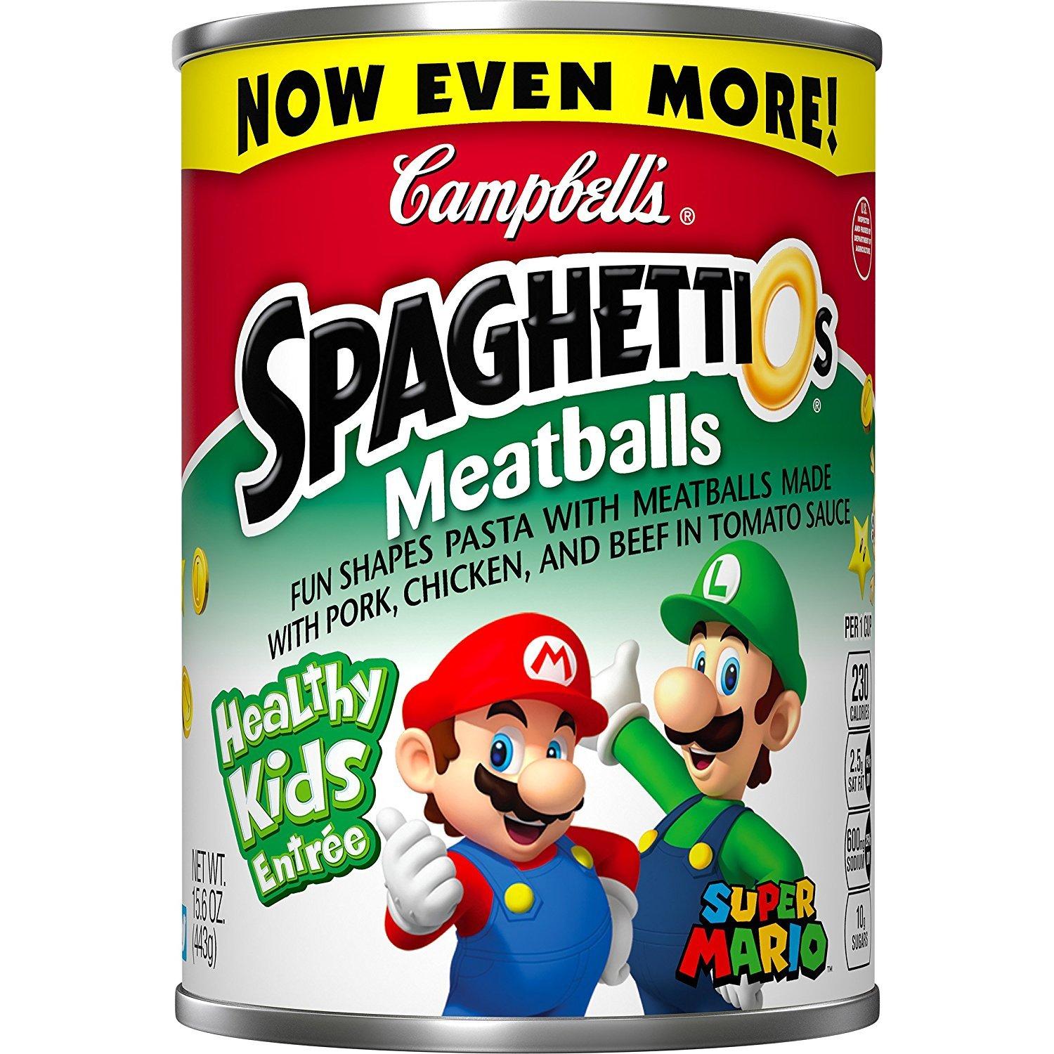 SpaghettiOs Super Mario Bros Canned Pasta with Meatballs 15.6 OZ (Pack