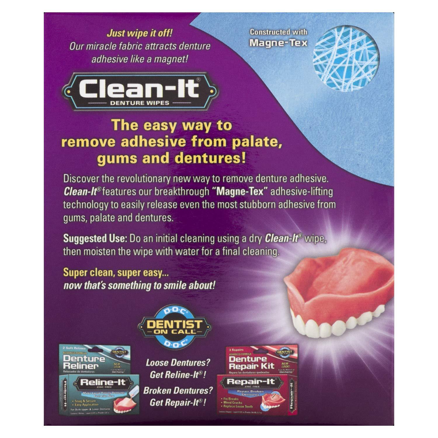 CleanIt Denture Wipes 40Count Convenient Denture Cleaning Wipes
