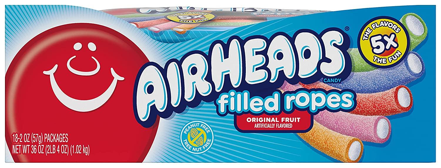 Airheads Candy Filled Ropes Original Fruit Halloween 2oz Box of 18 Packs