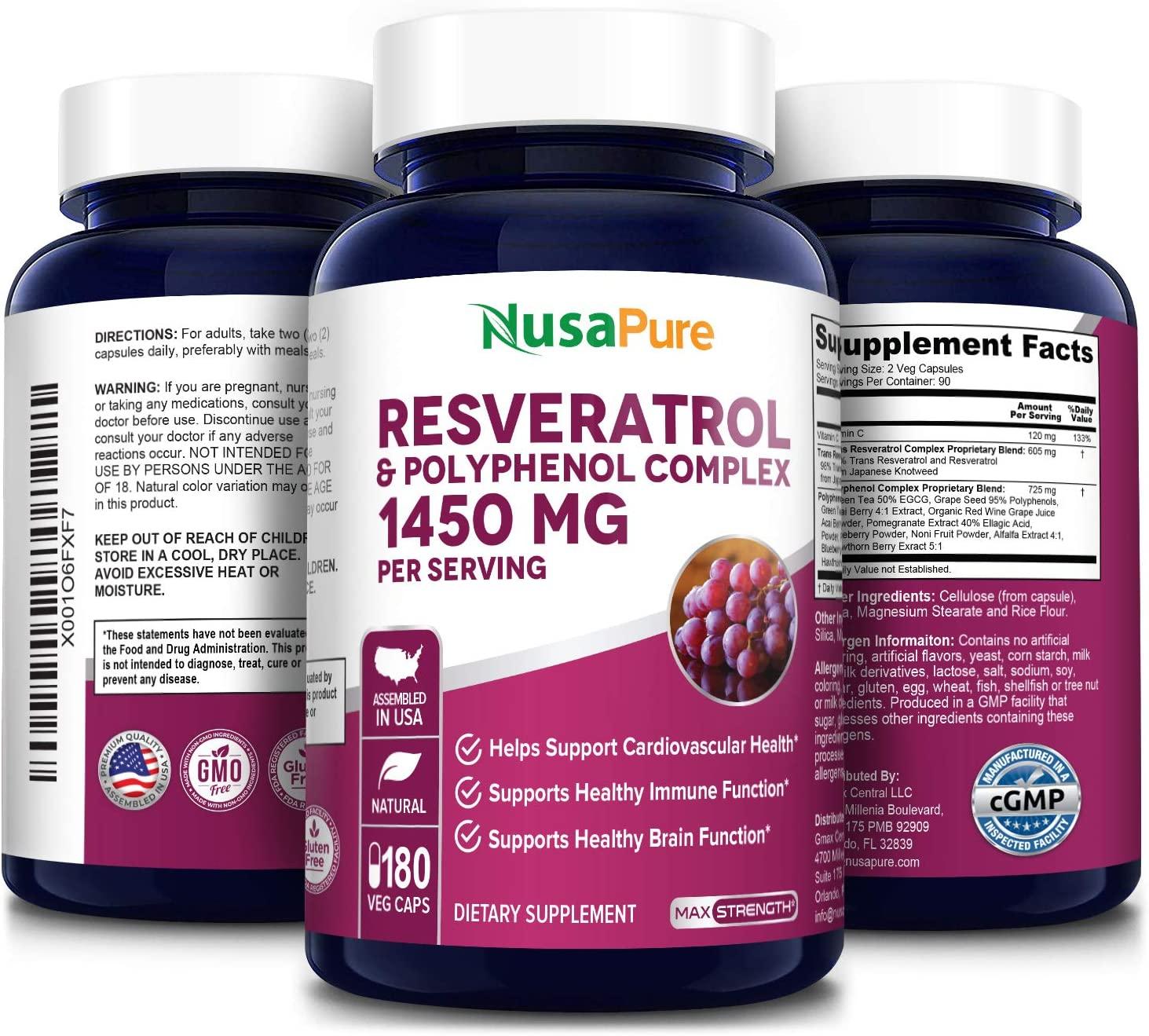 Resveratrol & Polyphenol Complex 1450mg 180 Vegetarian Capsules Non