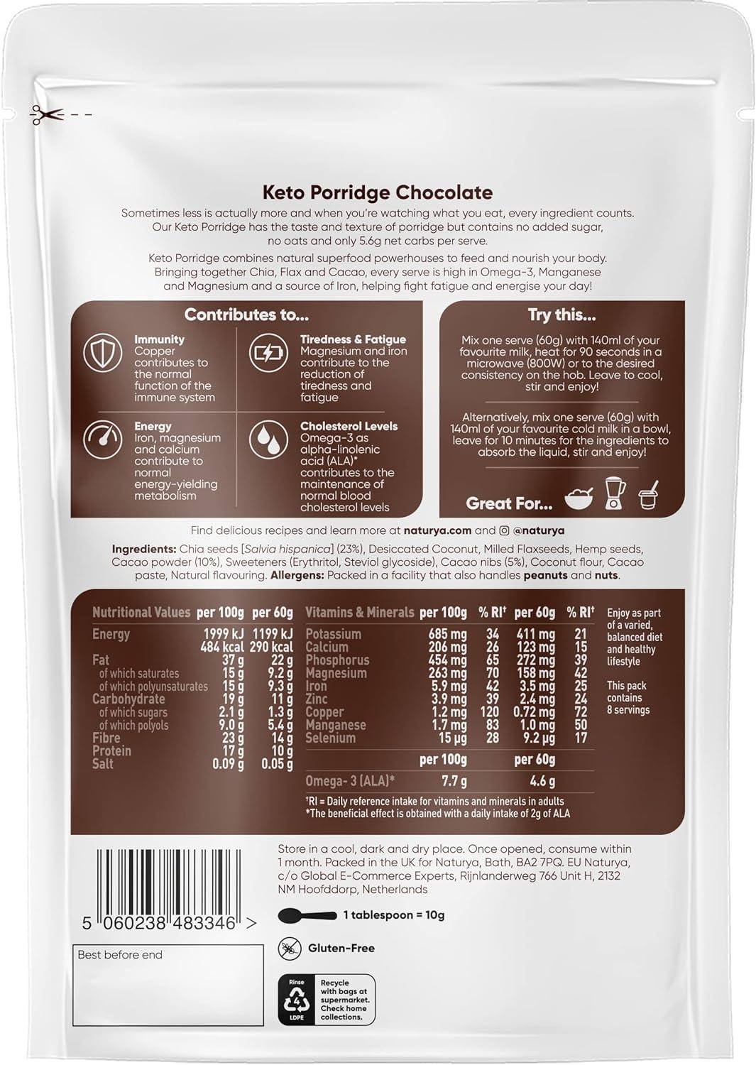 Naturya Keto Porridge OatFree 480g (Chocolate) Healthy Breakfast No