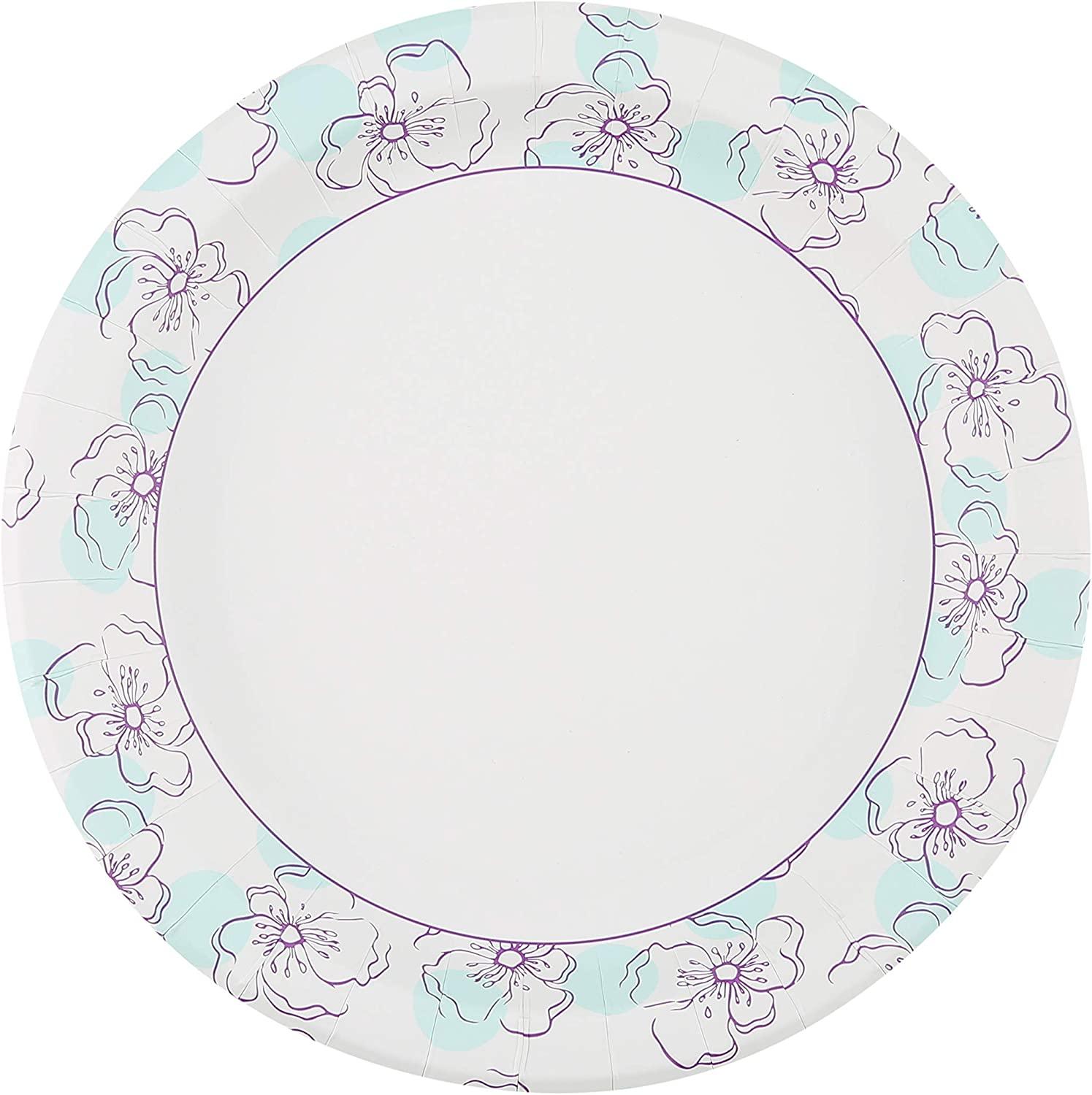Glad Round Disposable Paper Plates 10 in, Blue FlowerSoak Proof, Cut