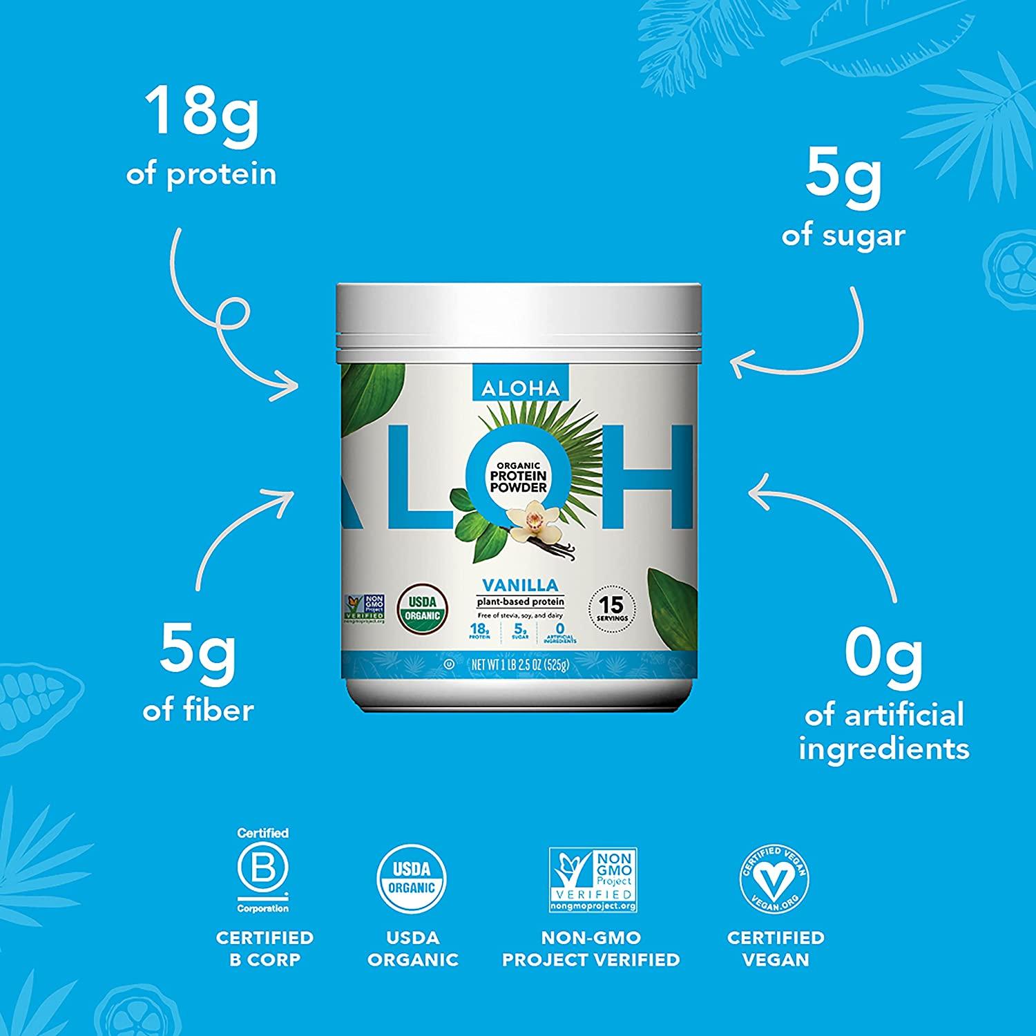 ALOHA Organic PlantBased Protein Powder NOSTEVIA Vanilla Keto