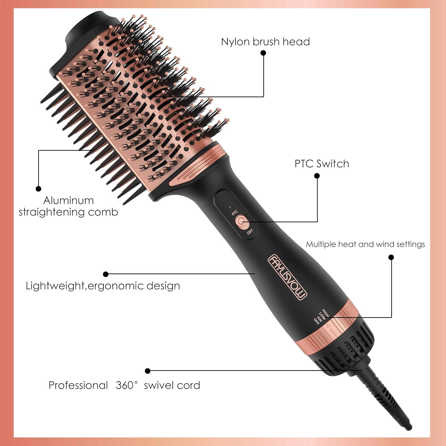 2-in-1 Hair Dryer Brush Straightener Negative Ion Hot Air