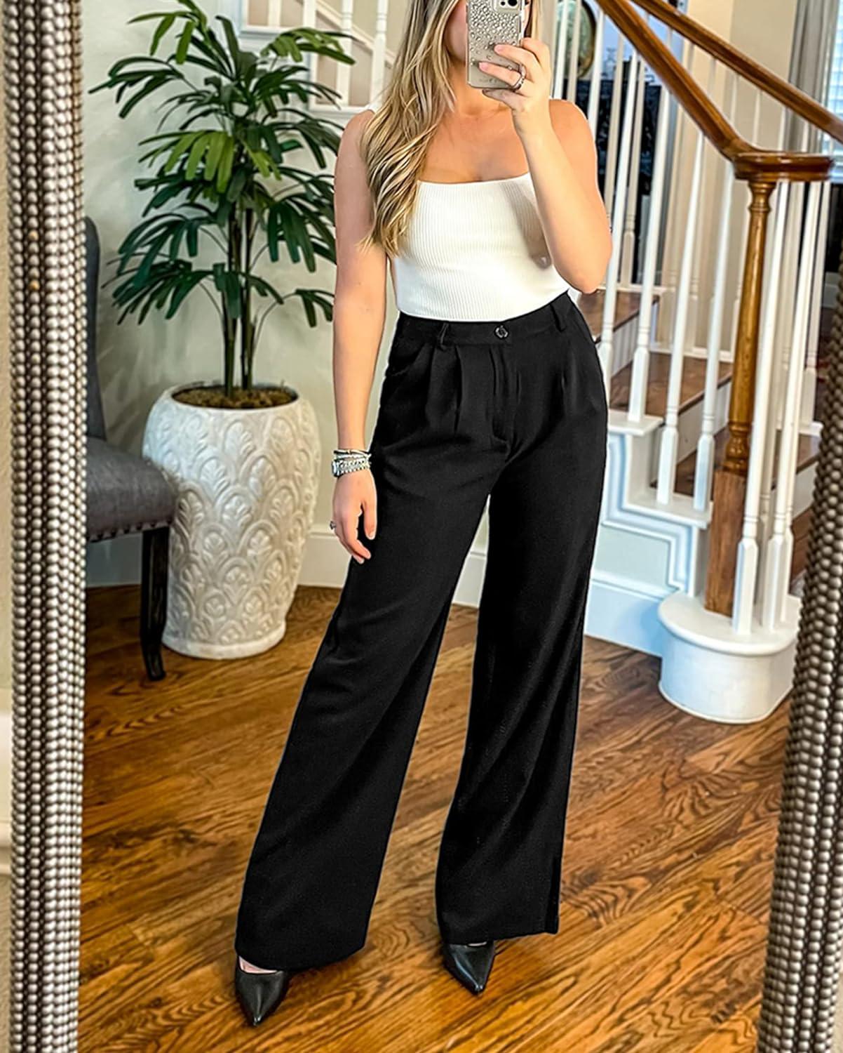 Womens High Waisted Wide Leg Dress Pants with Pockets | Vetinee Casual Work  Trousers for Business Office | Black | Buy Now with Express International  Delivery
