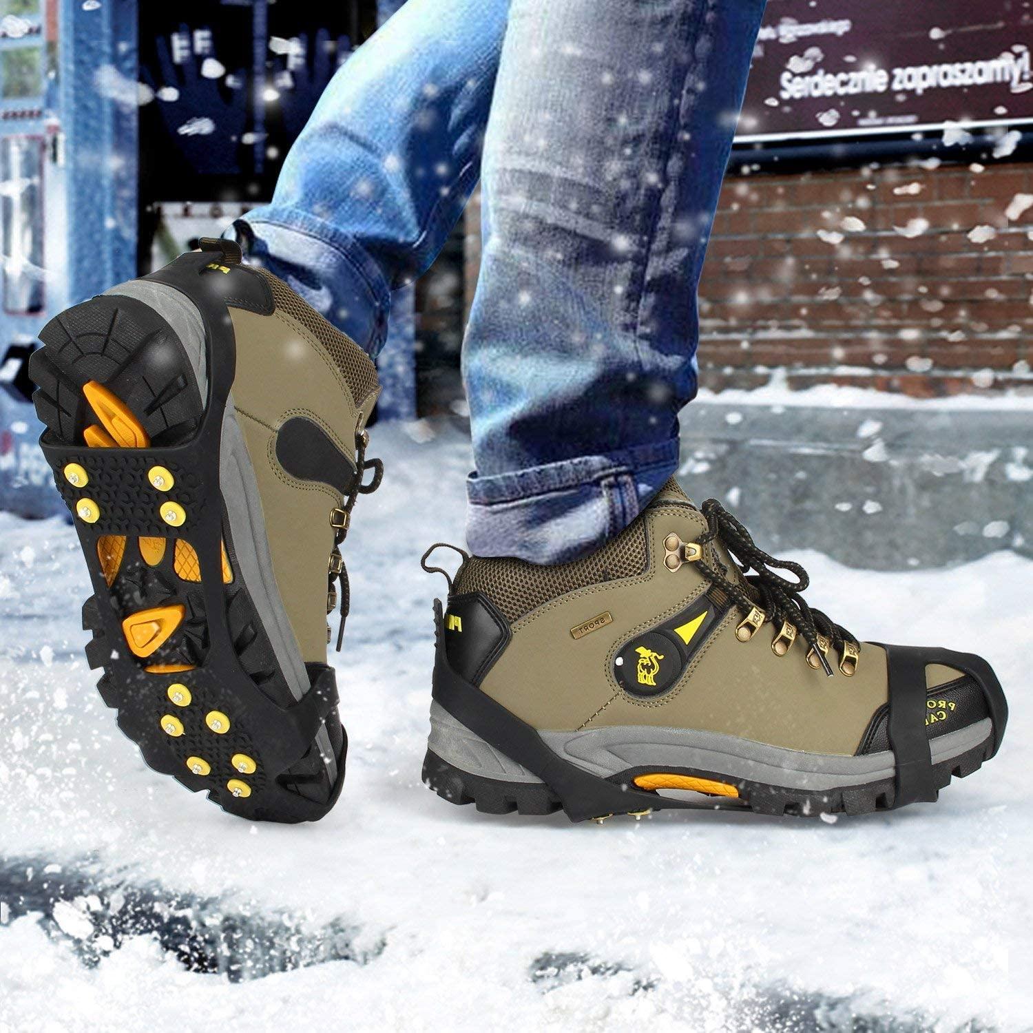 EONPOW Ice Grips, Ice & Snow Grips Cleat Over Shoe/Boot Traction Cleat  Rubber Spikes Anti Slip 10 Steel Studs Crampons Slip-on Stretch Footwear M(WOMEN:7-10/MEN:5-8)  1 Pair