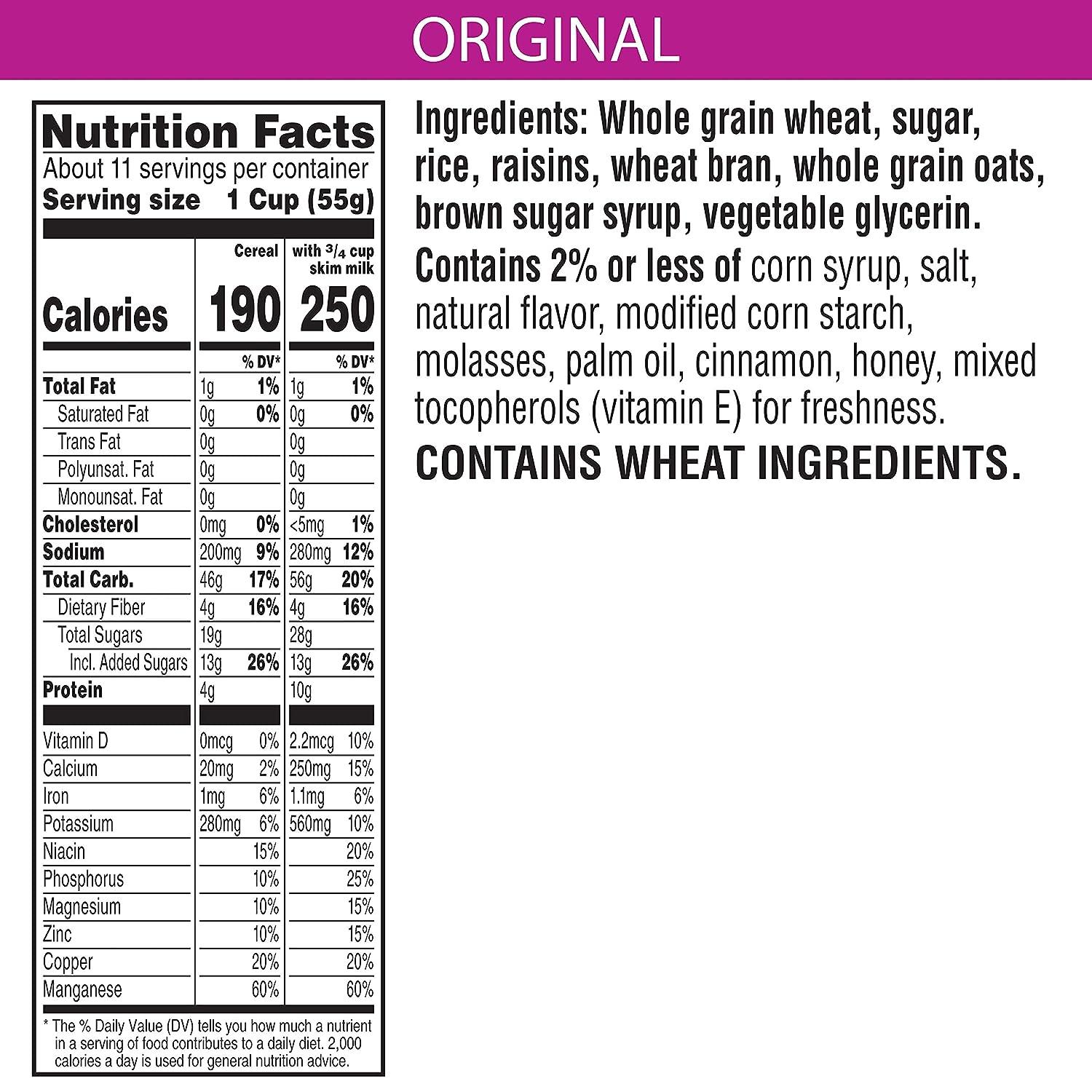 Kellogg's Raisin Bran Crunch Cold Breakfast Cereal, Fiber Cereal, Heart