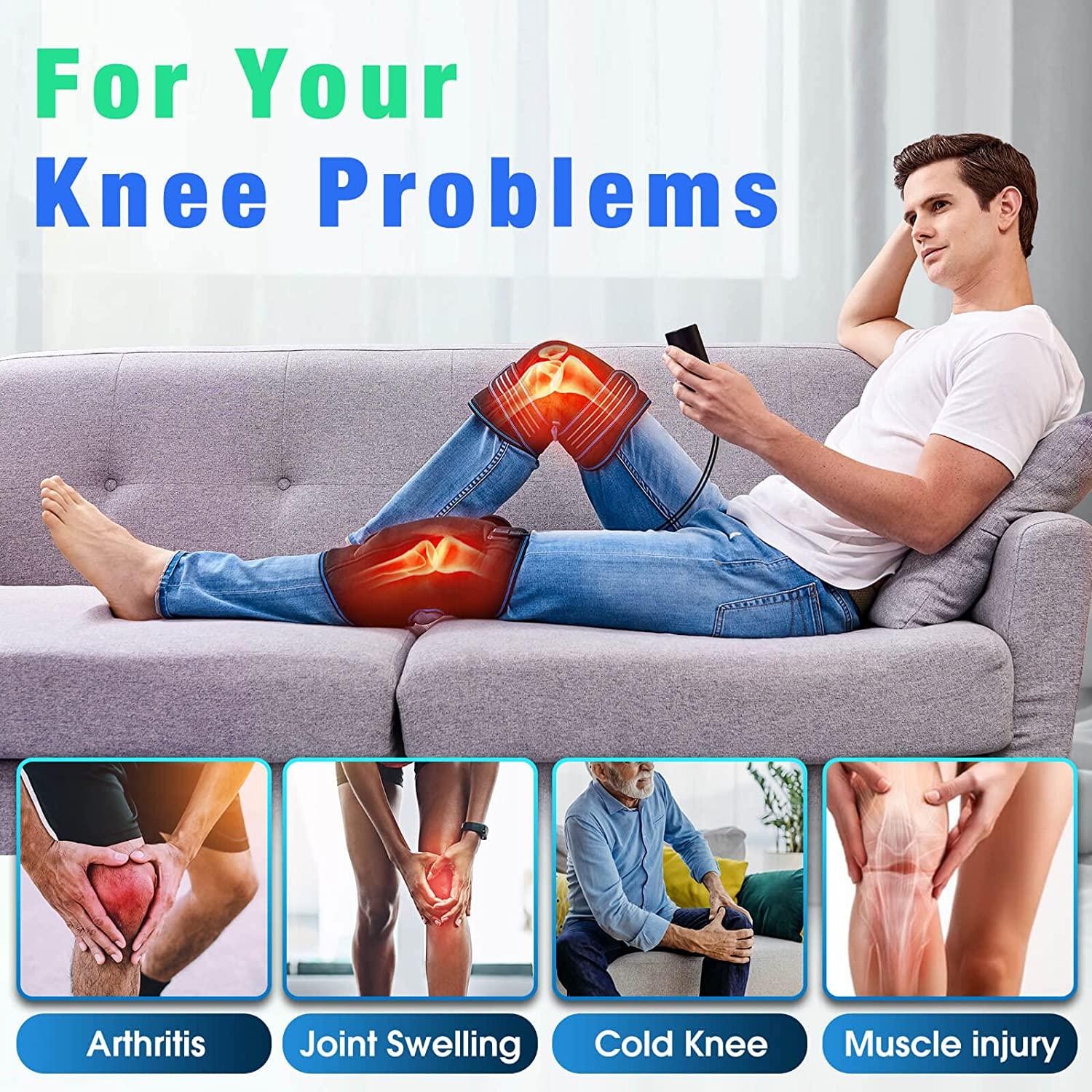 Rechargeable Knee Massager with Heat & Vibration, Portable Knee Brace Wrap  for Arthritis Knee Pain Relief with 3 Vibration Modes & 2 Adjustable  Heating, Leg Massager with Heating Pad (A Pair)