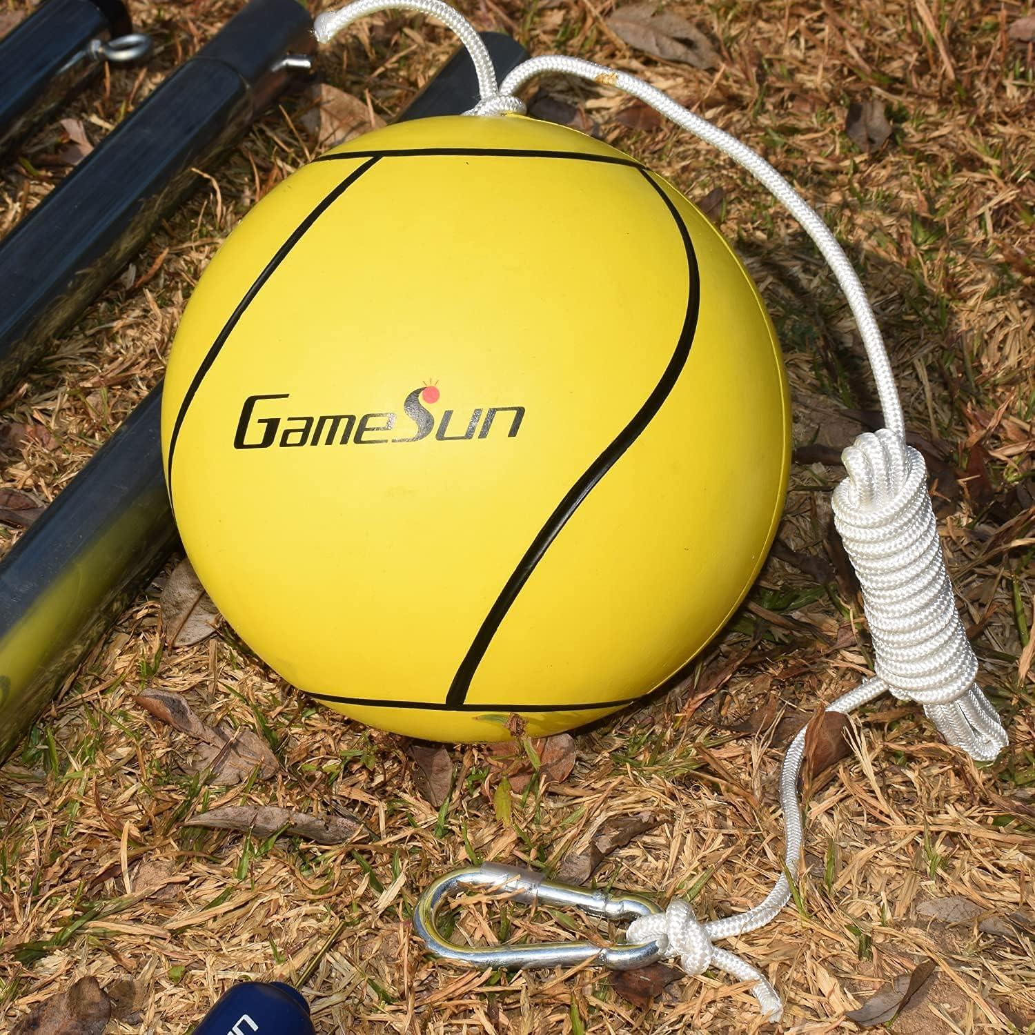 GAMESUN Galvanized Tetherball Set with Yellow Ball, Galvanized Poles