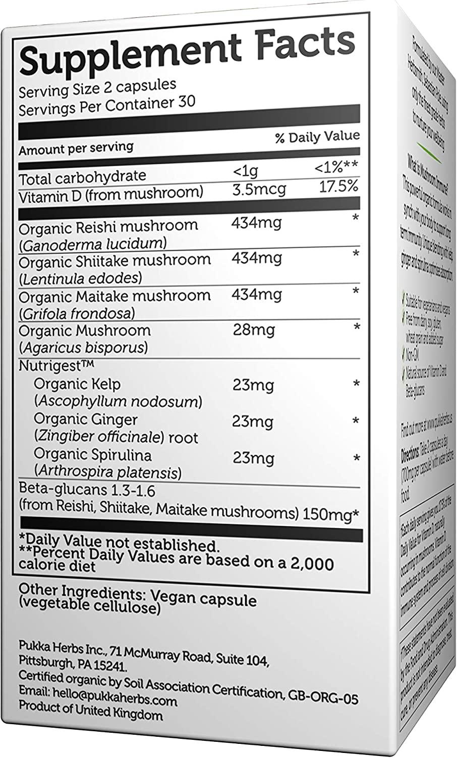 Pukka Organic Herbal Supplements Mushroom Immune (Gold) 60 ...