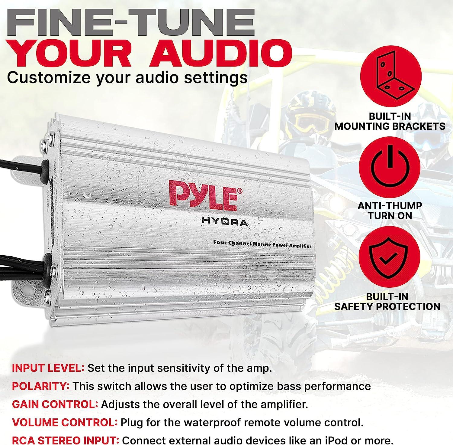 Pyle Hydra Marine Amplifier Upgraded Elite Series 400 Watt 4 Channel