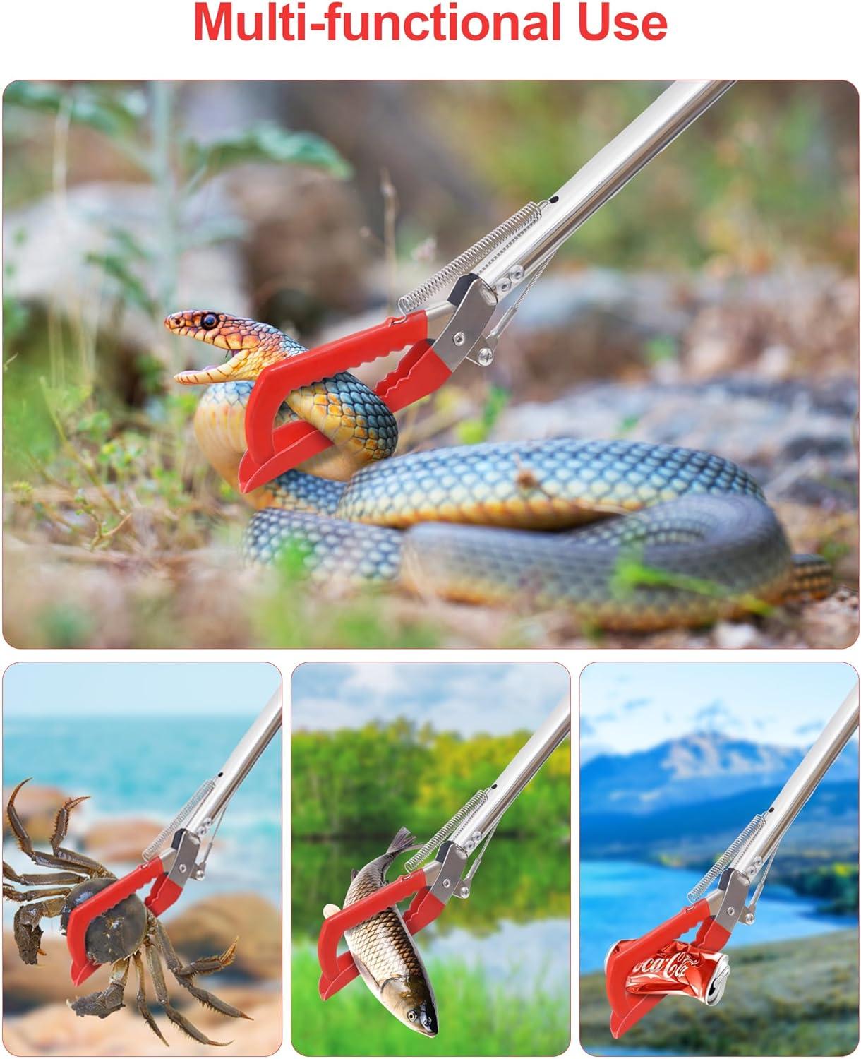 47-Inch Collapsible Snake Grabber Tool - Professional Reptile Catcher Tongs With Safety Lock