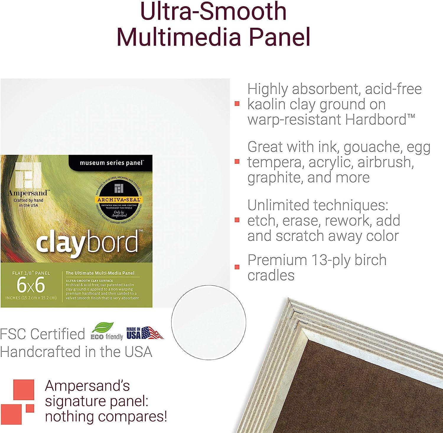 Ampersand Art Supply Wood Painting Panel Museum Series Claybord, 10" x