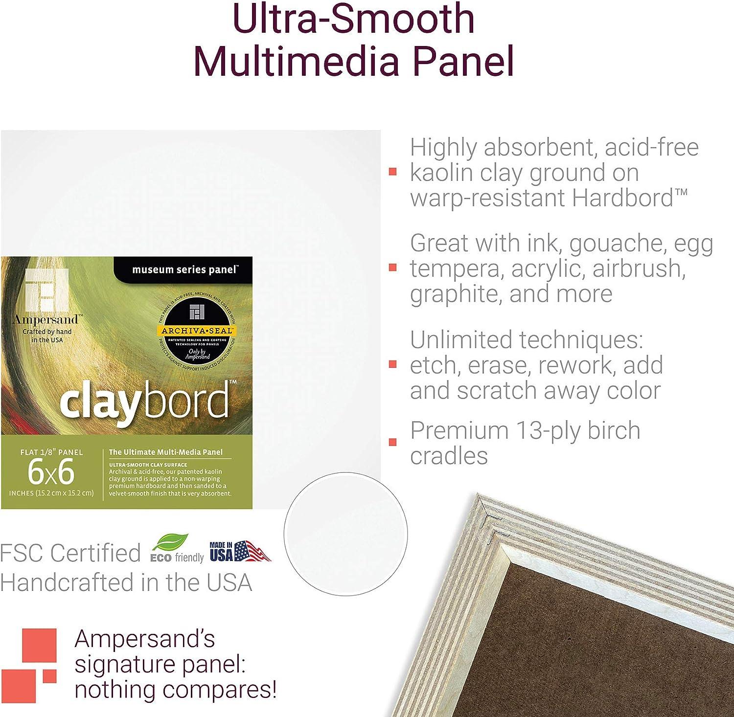 Ampersand Art Supply Wood Painting Panel Museum Series Claybord, 1/8