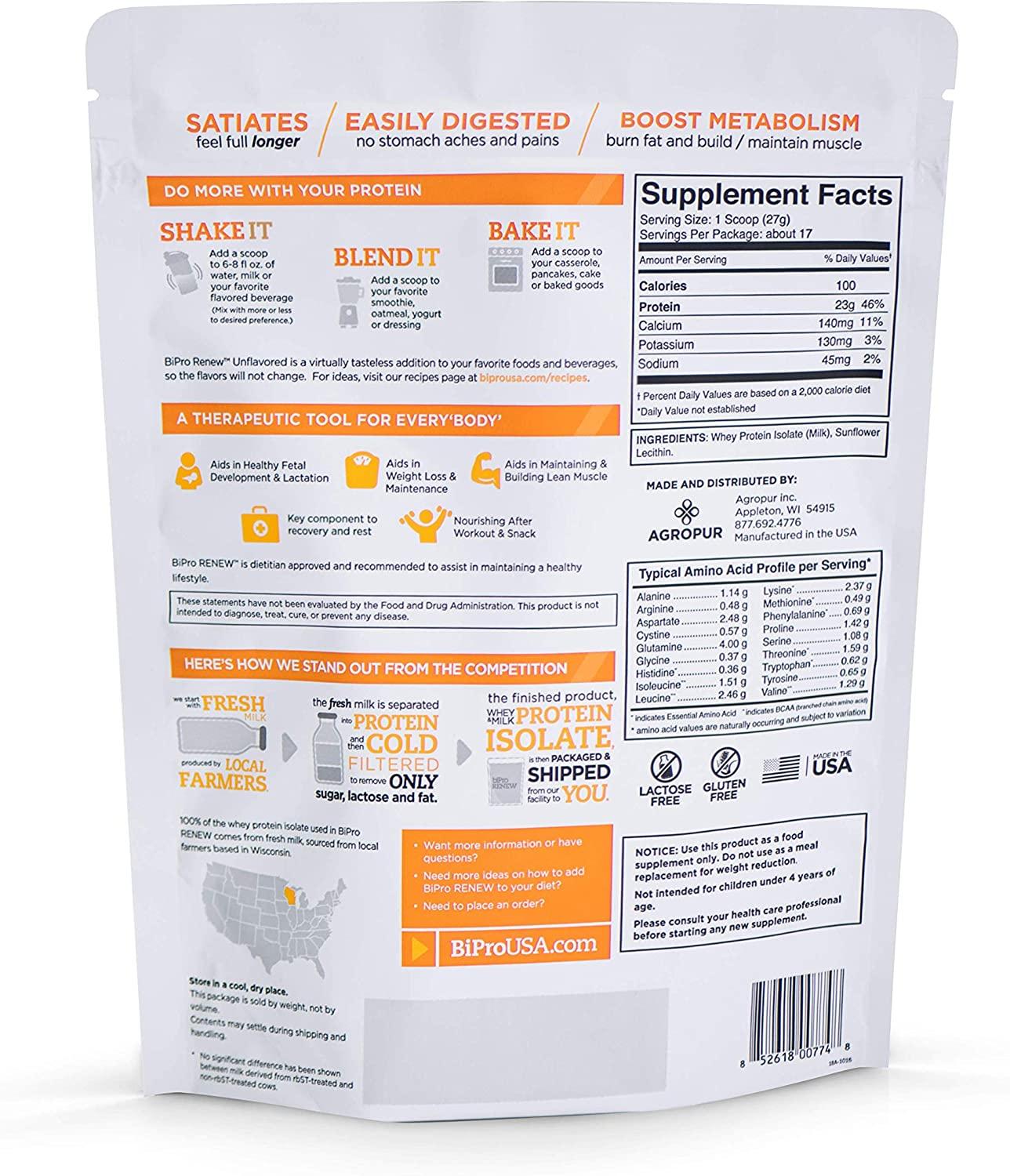 BiPro Renew 100 Whey Isolate Protein Powder Unflavored 1lb